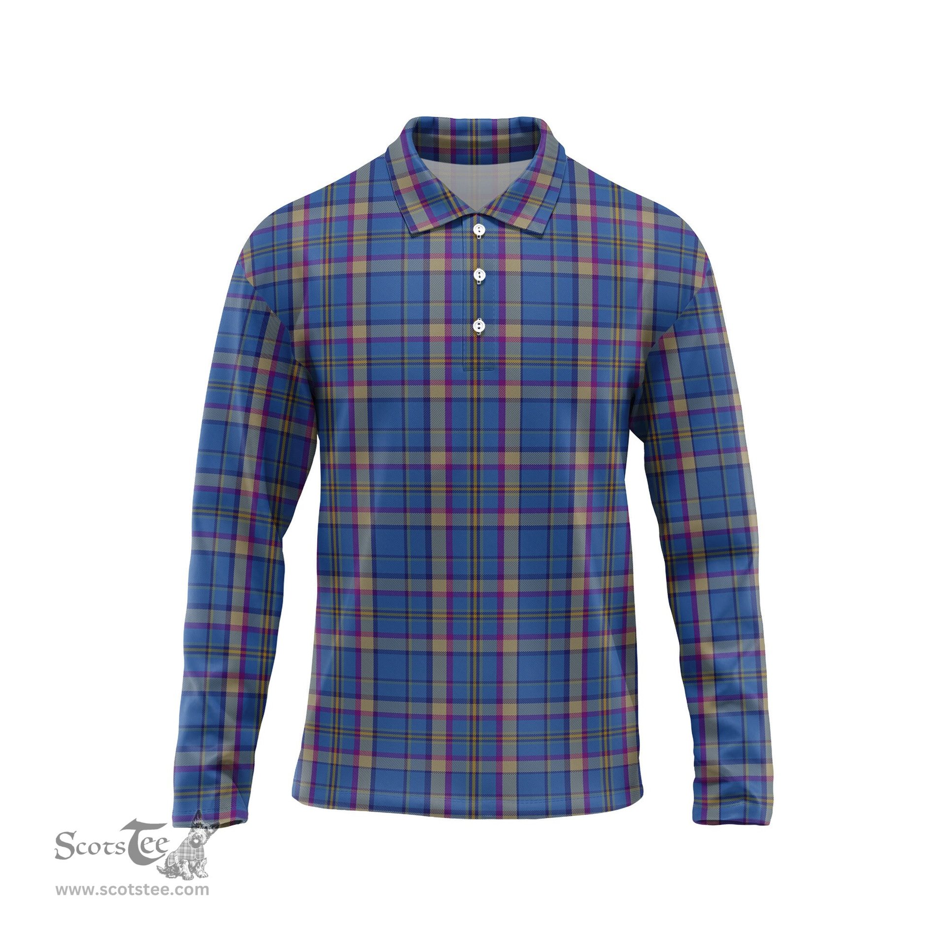 Scottish Cian Tartan Long Sleeve Plaid Polo Shirt