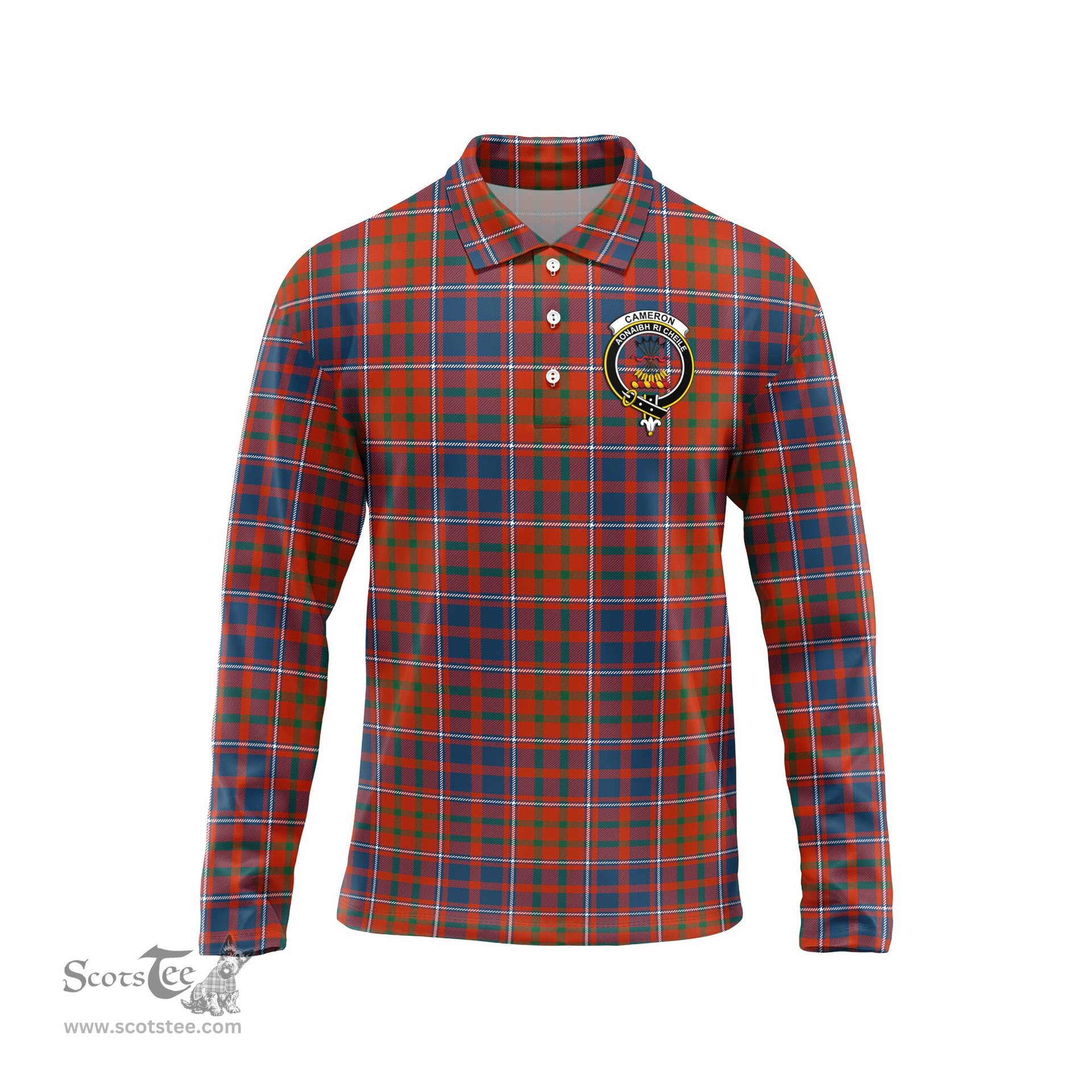 Scottish Cameron of Lochiel Ancient Clan Crest Tartan Polo Long Sleeve Plaid Polo Shirt