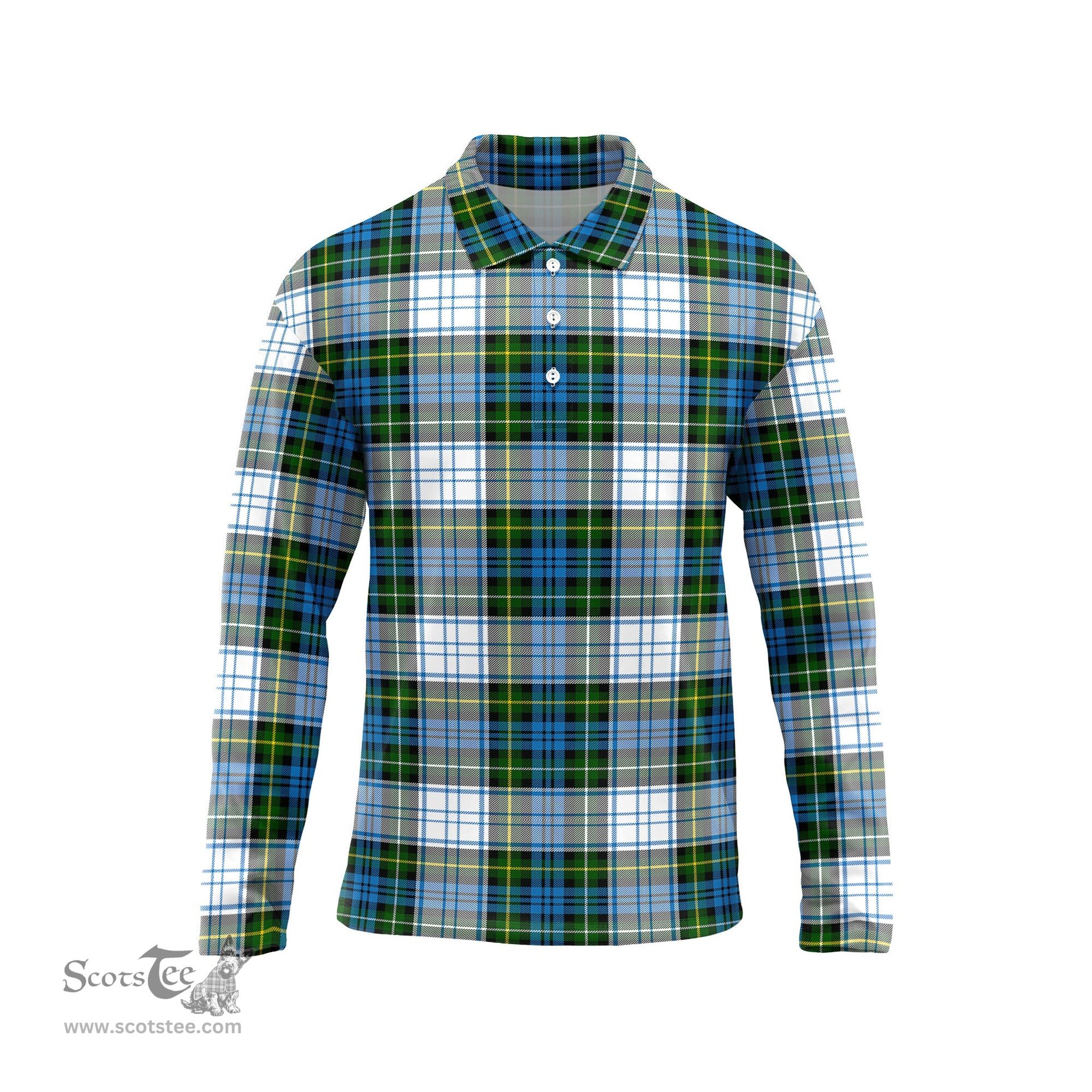 Scottish Campbell Dress Tartan Long Sleeve Plaid Polo Shirt