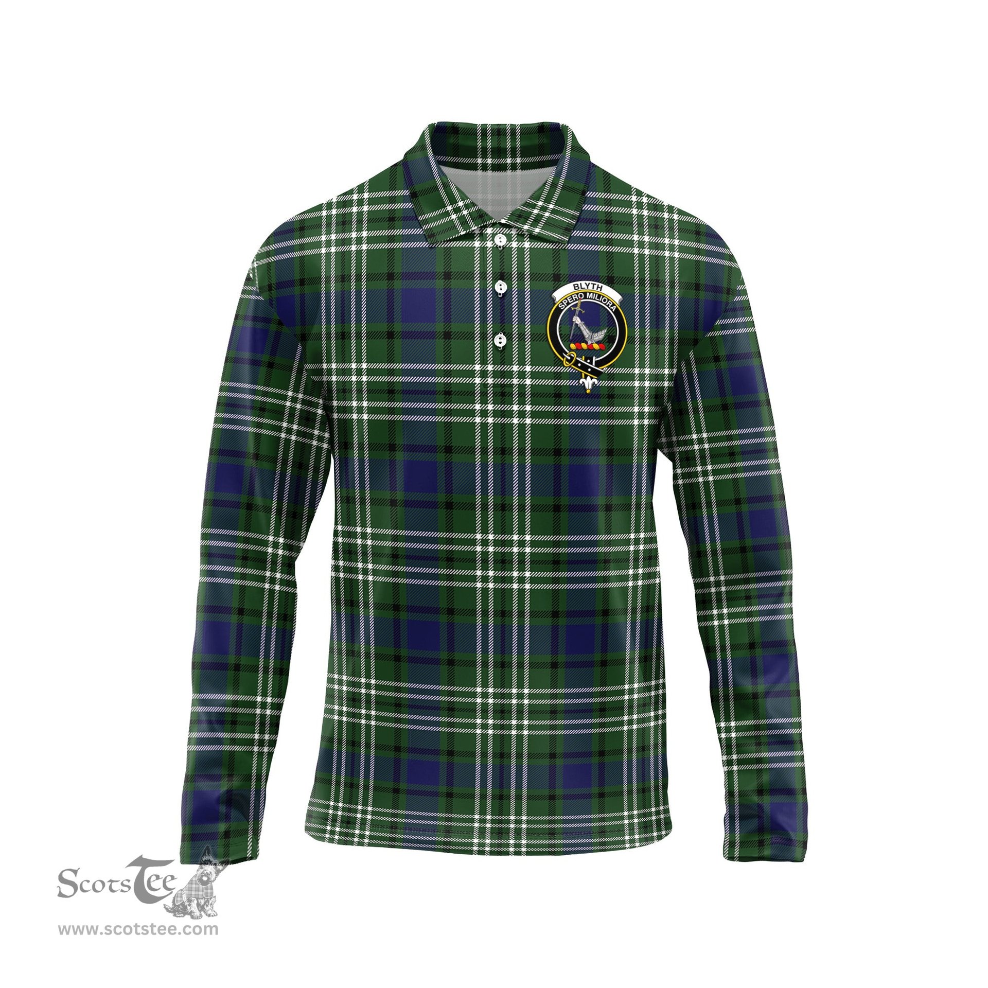 Scottish Blyth Clan Crest Tartan Polo Long Sleeve Plaid Polo Shirt