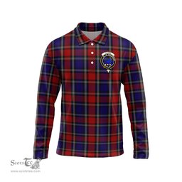 Scottish Clark (Lion) Red Clan Crest Tartan Polo Long Sleeve Plaid Polo Shirt