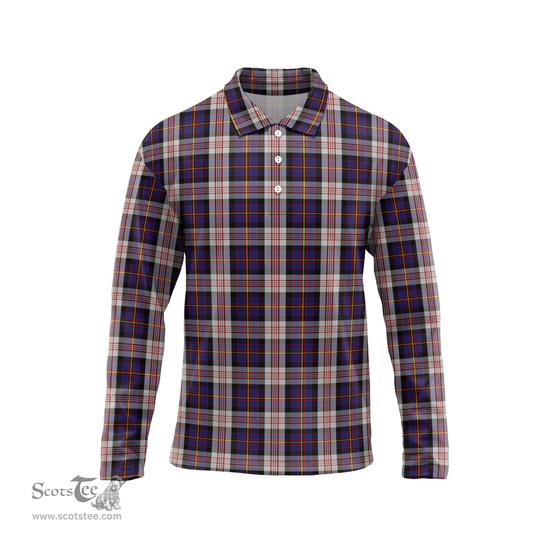 Scottish Cameron of Erracht Dress Tartan Long Sleeve Plaid Polo Shirt
