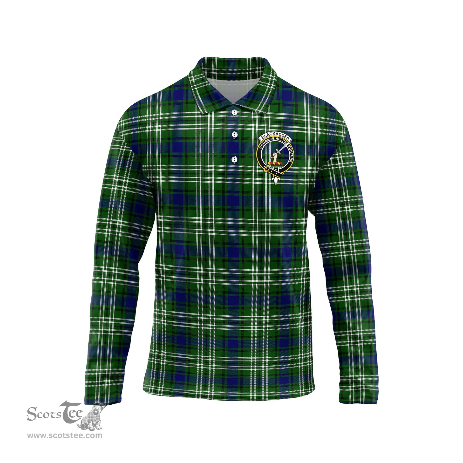 Scottish Blackadder Clan Crest Tartan Polo Long Sleeve Plaid Polo Shirt
