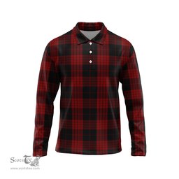 Scottish Cameron Black and Red Tartan Long Sleeve Plaid Polo Shirt