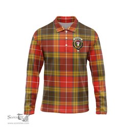 Scottish Buchanan Old Set Weathered Clan Crest Tartan Polo Long Sleeve Plaid Polo Shirt