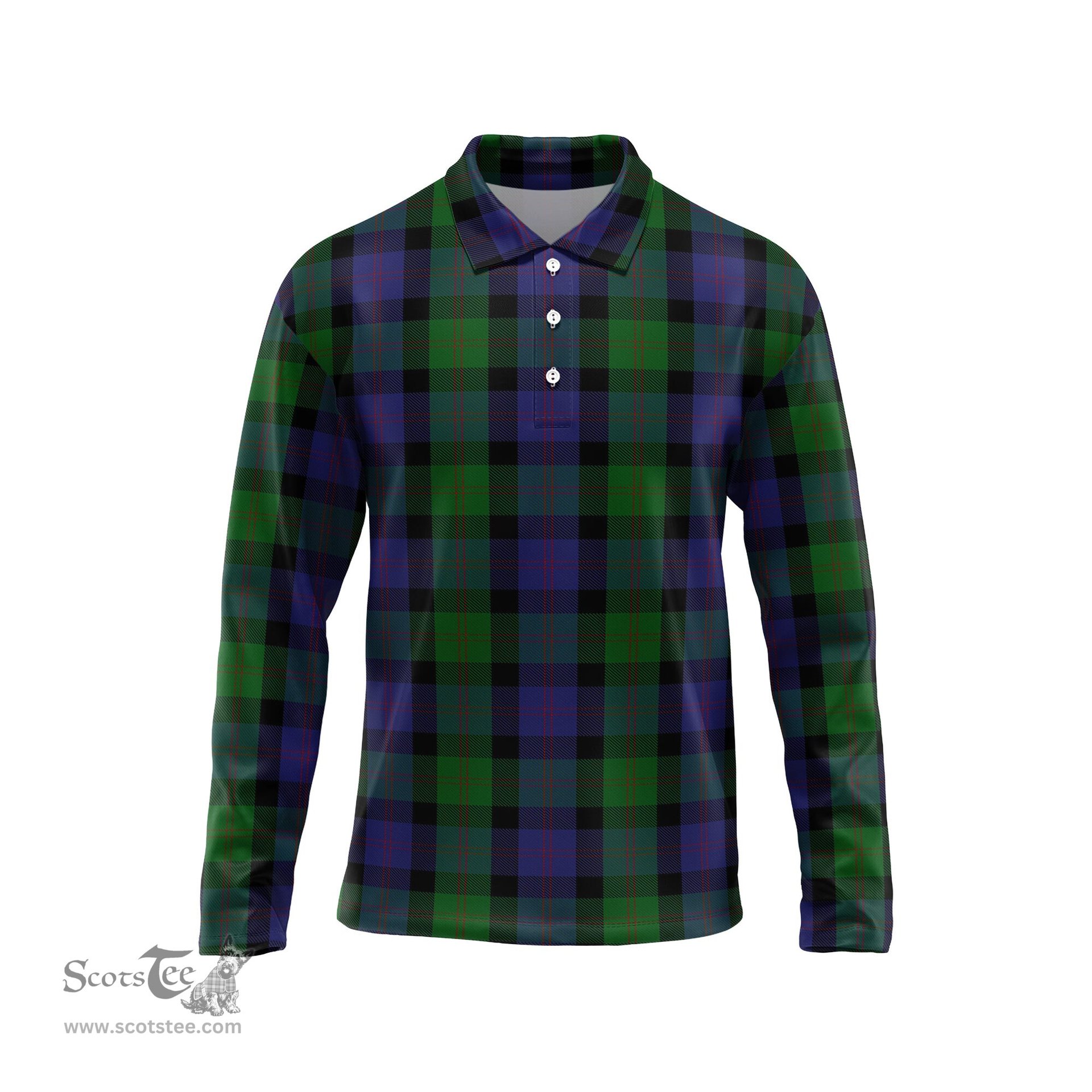 Scottish Blair Tartan Long Sleeve Plaid Polo Shirt
