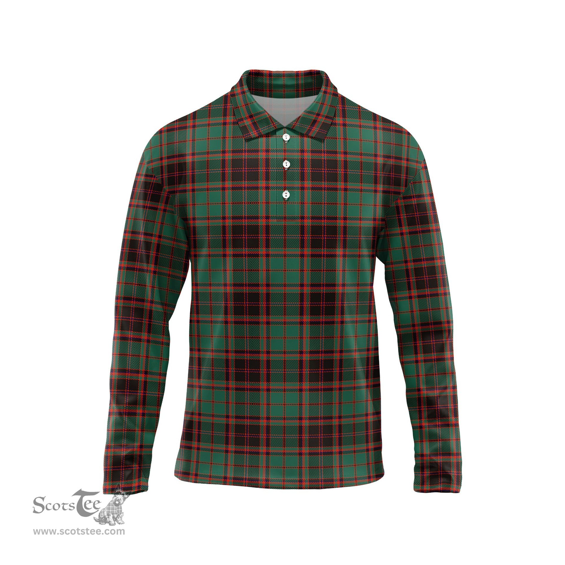 Scottish Buchan Ancient Tartan Long Sleeve Plaid Polo Shirt