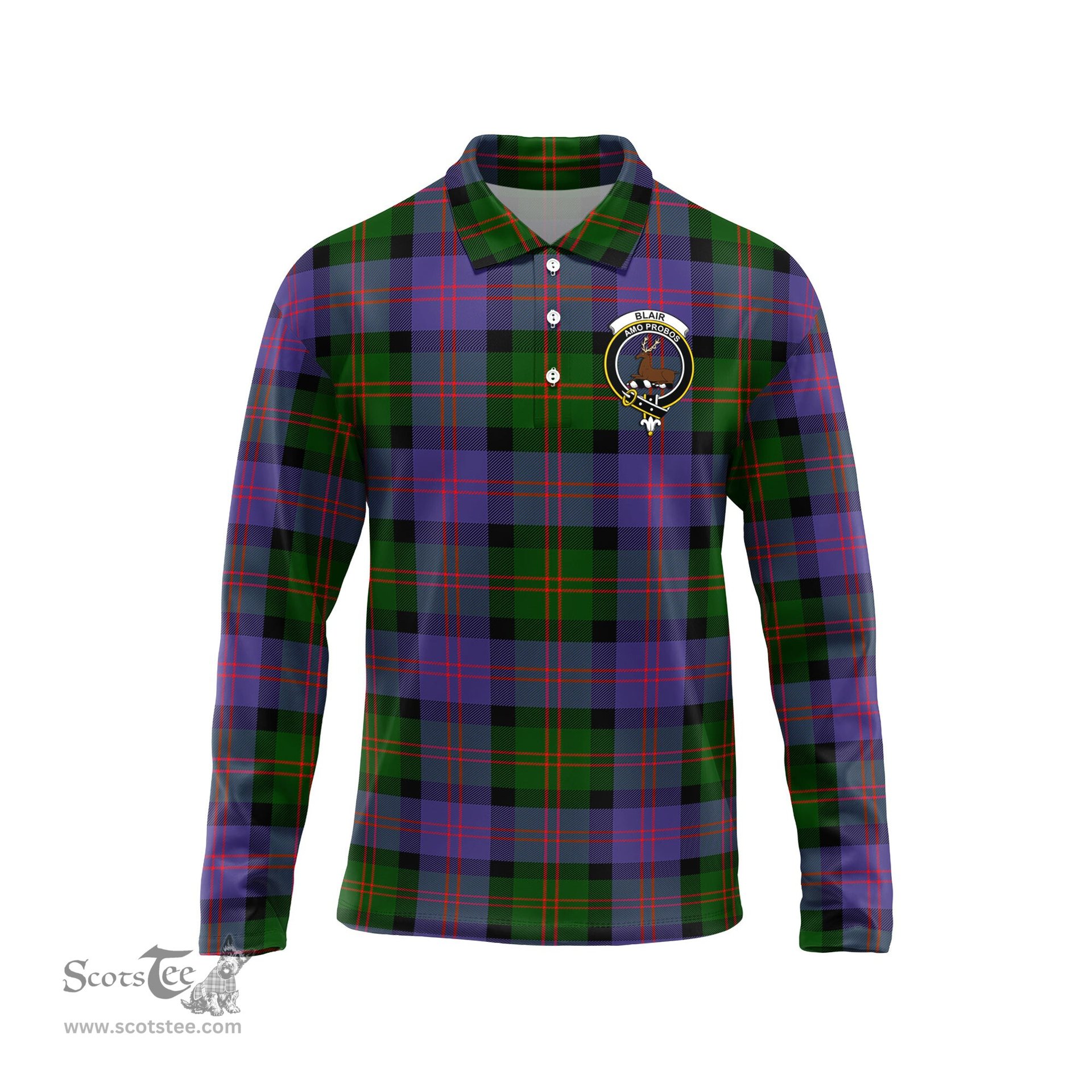 Scottish Blair Modern Clan Crest Tartan Polo Long Sleeve Plaid Polo Shirt