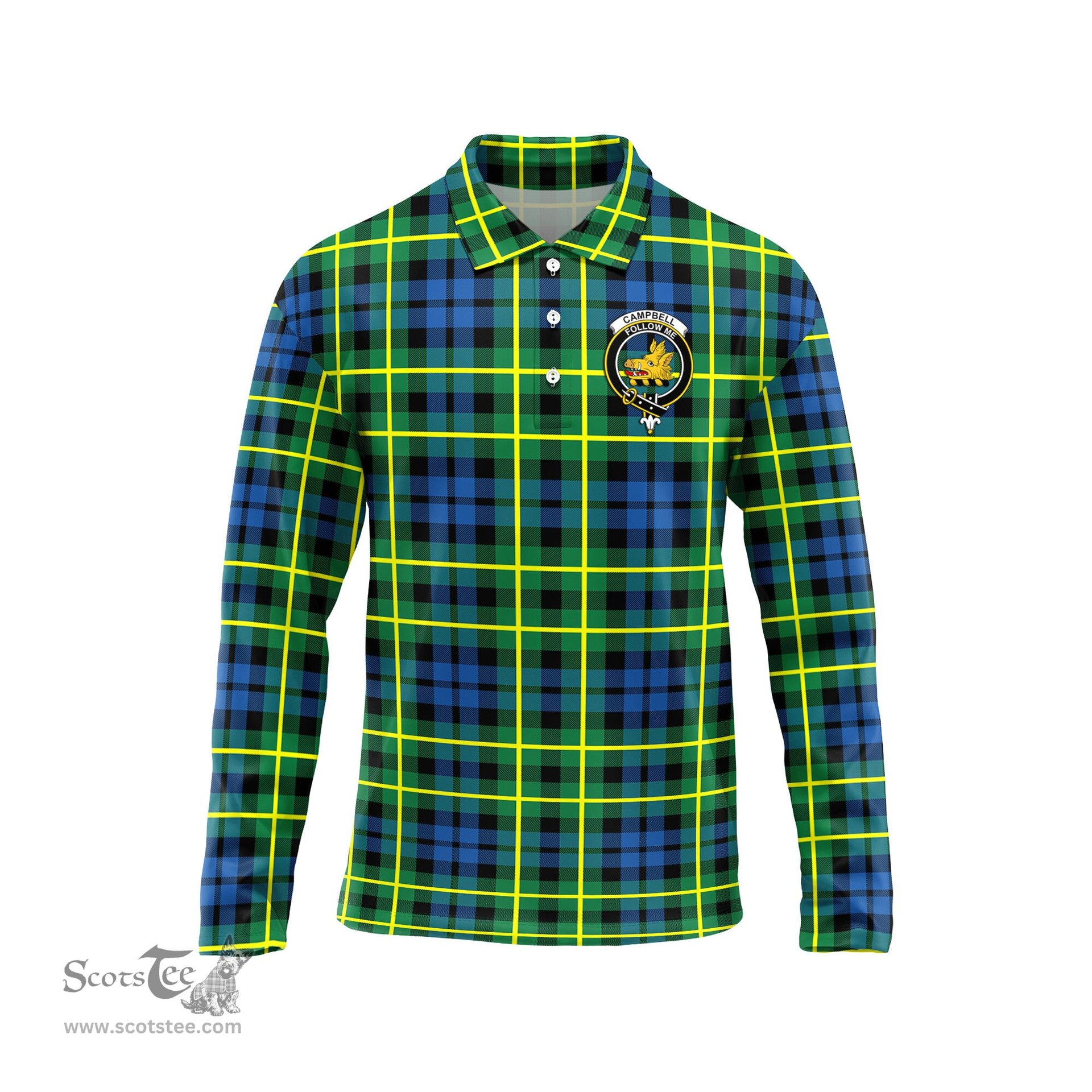 Scottish Campbell of Breadalbane Ancient Clan Crest Tartan Polo Long Sleeve Plaid Polo Shirt