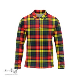 Scottish Buchanan Modern Tartan Long Sleeve Plaid Polo Shirt