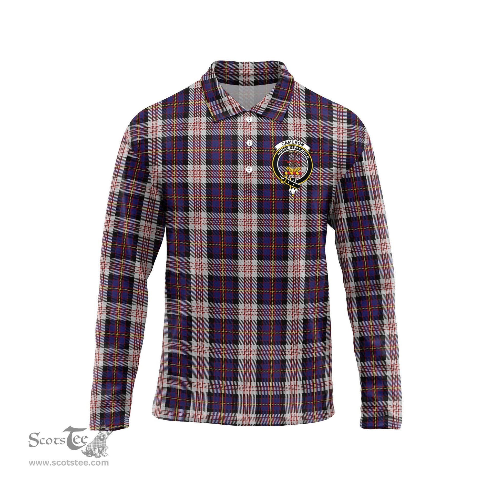 Scottish Cameron of Erracht Dress Clan Crest Tartan Polo Long Sleeve Plaid Polo Shirt