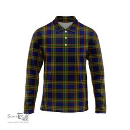 Scottish Clelland Modern Tartan Long Sleeve Plaid Polo Shirt