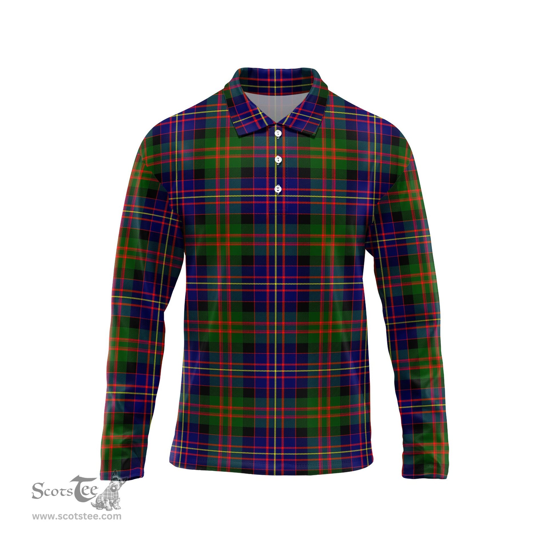 Scottish Cameron of Erracht Modern Tartan Long Sleeve Plaid Polo Shirt