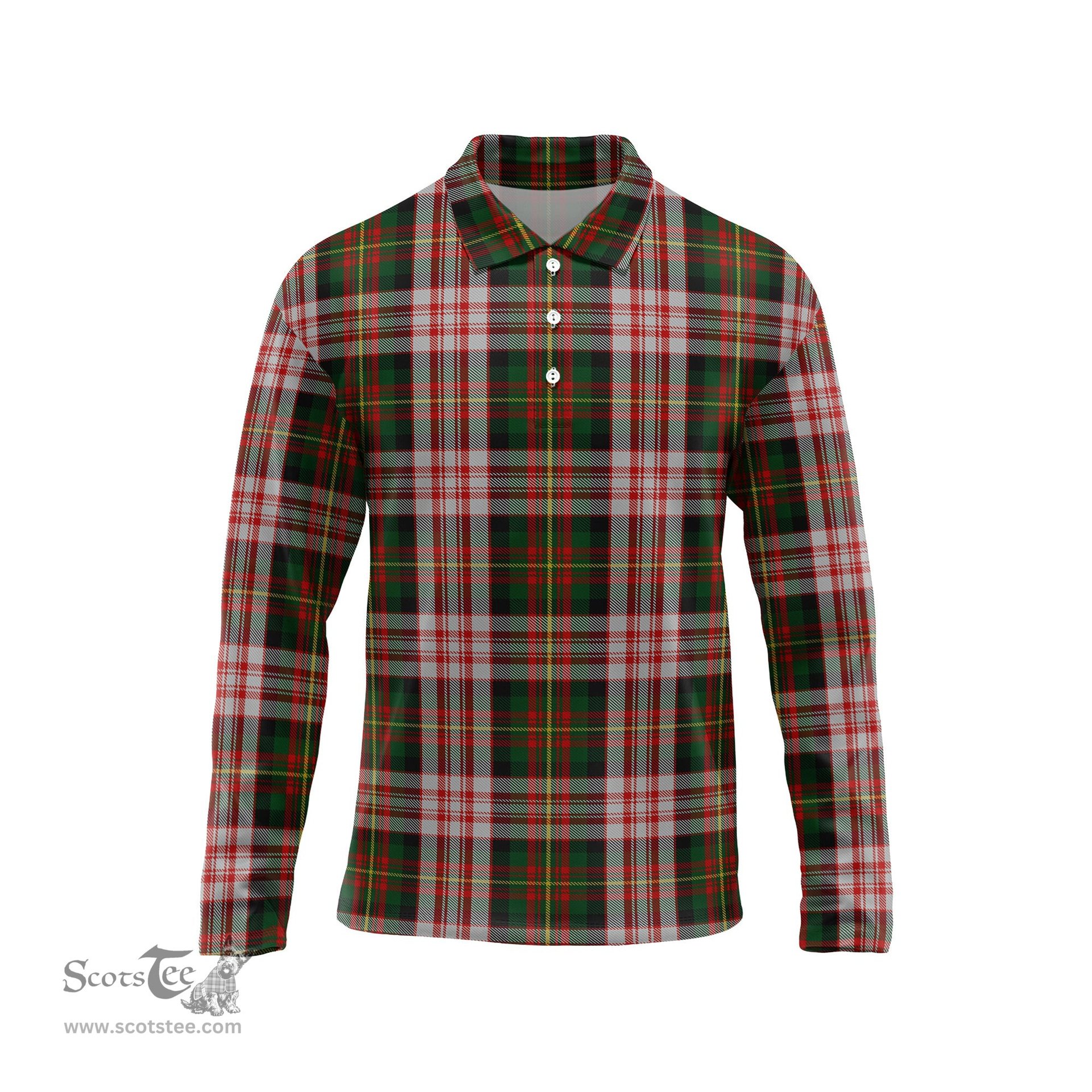Scottish Carnegie Dress Tartan Long Sleeve Plaid Polo Shirt