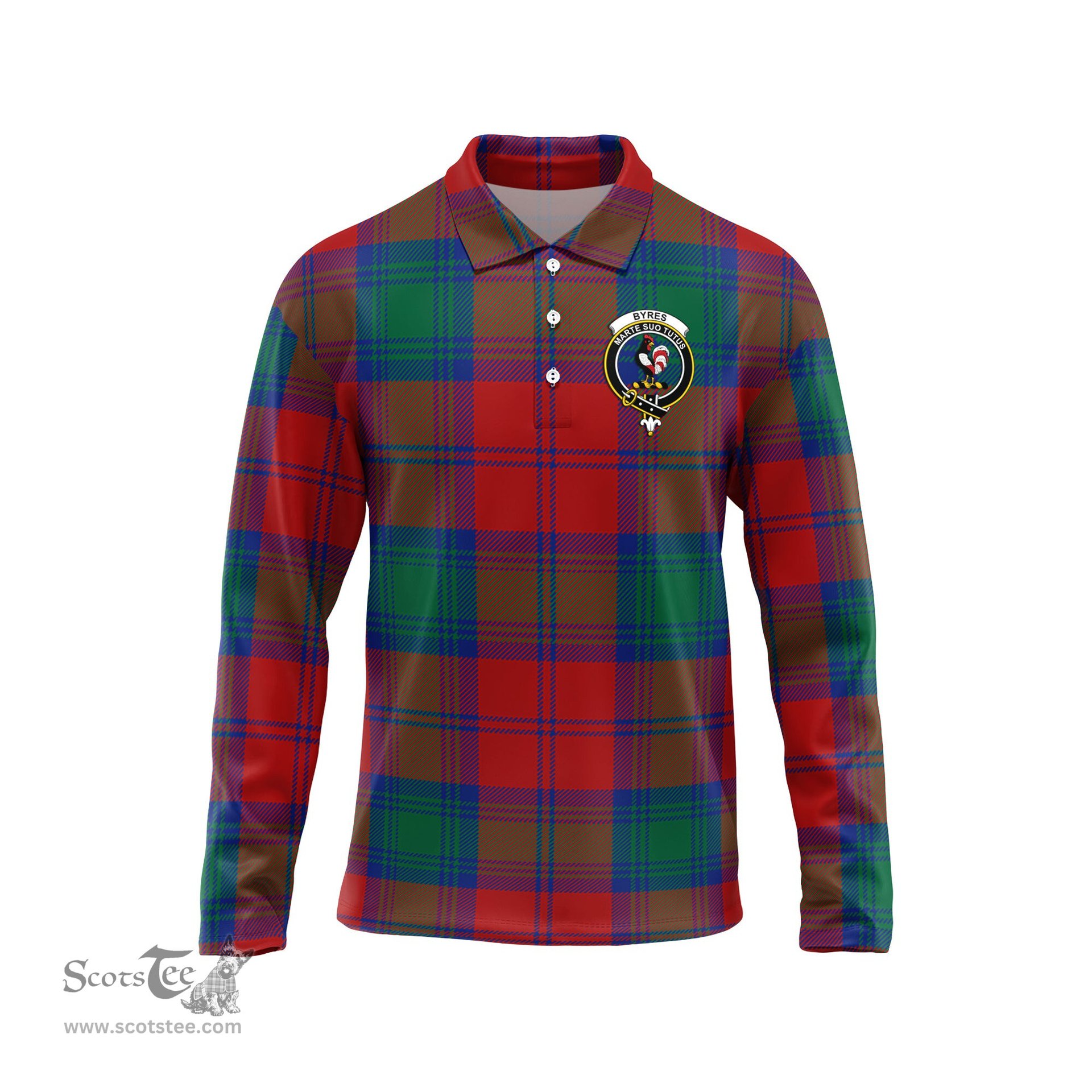 Scottish Byres (Byses) Clan Crest Tartan Polo Long Sleeve Plaid Polo Shirt