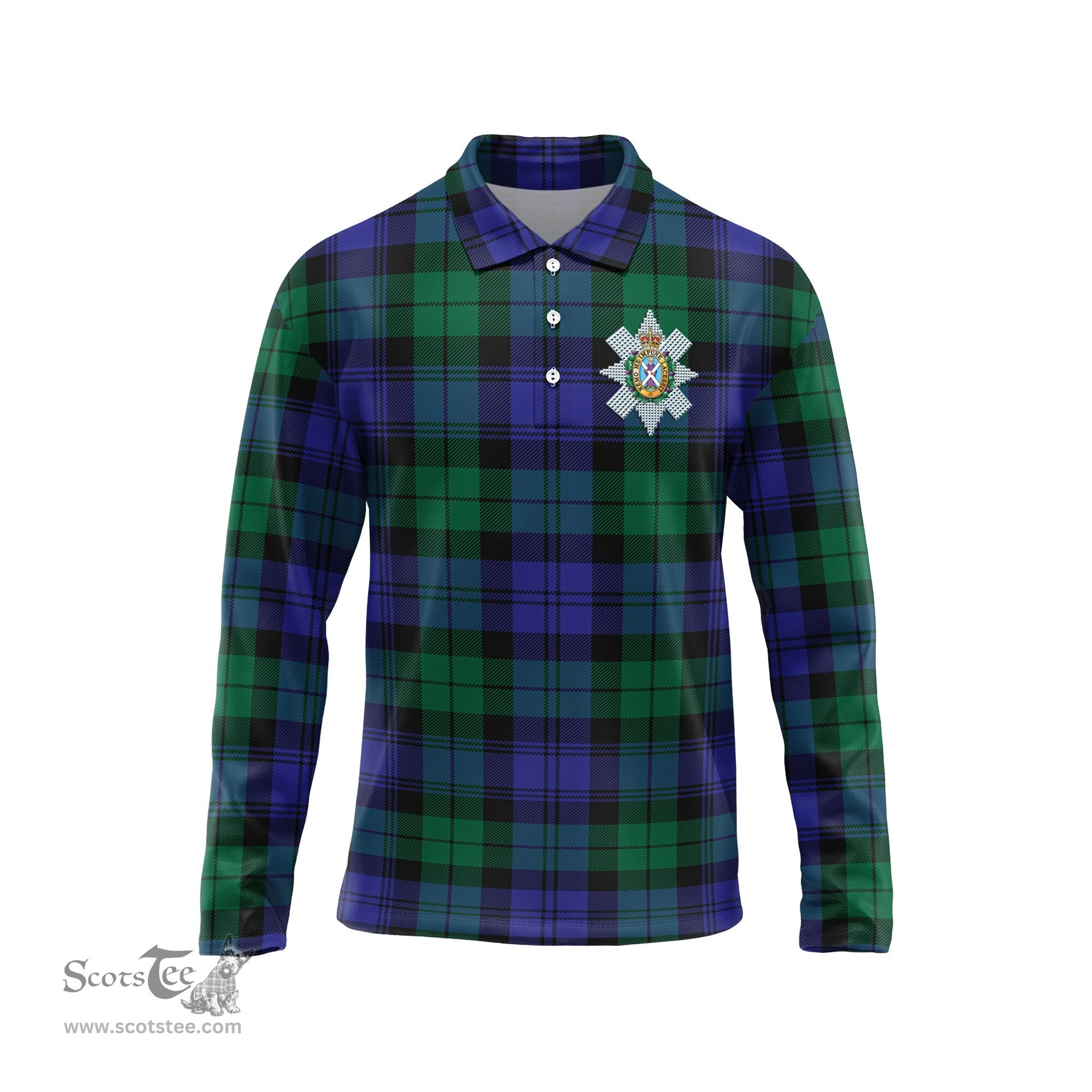Scottish Black Watch Modern Clan Crest Tartan Polo Long Sleeve Plaid Polo Shirt