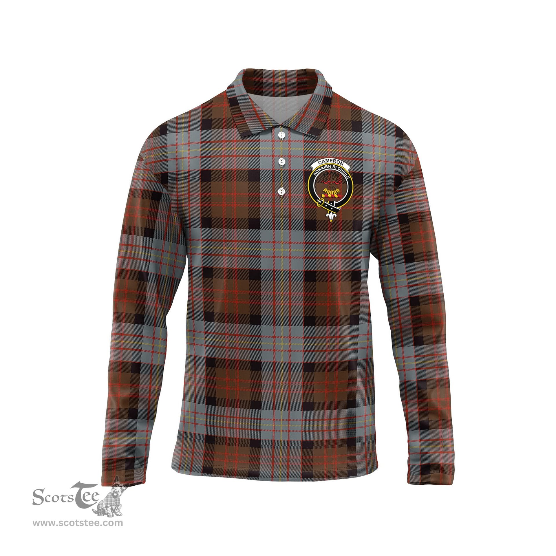 Scottish Cameron of Erracht Weathered Clan Crest Tartan Polo Long Sleeve Plaid Polo Shirt