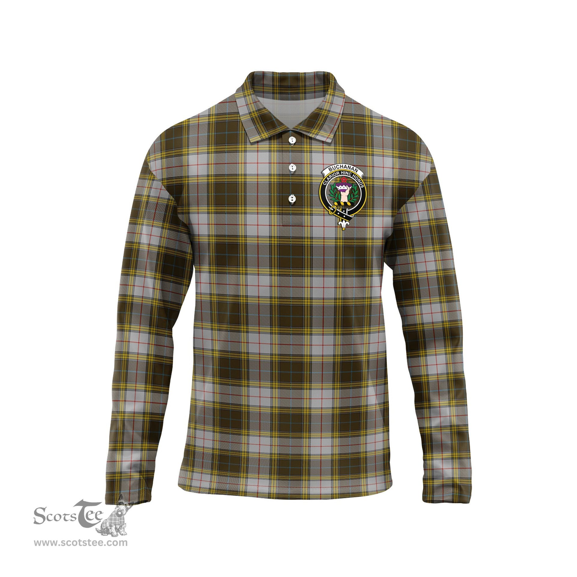 Scottish Buchanan Dress Clan Crest Tartan Polo Long Sleeve Plaid Polo Shirt