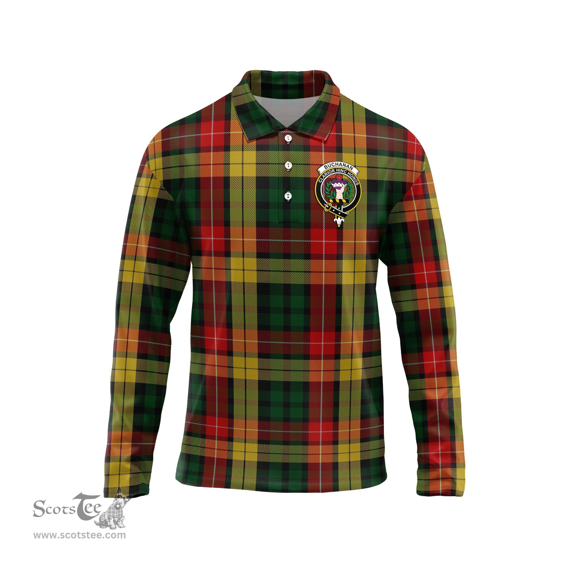Scottish Buchanan Clan Crest Tartan Polo Long Sleeve Plaid Polo Shirt