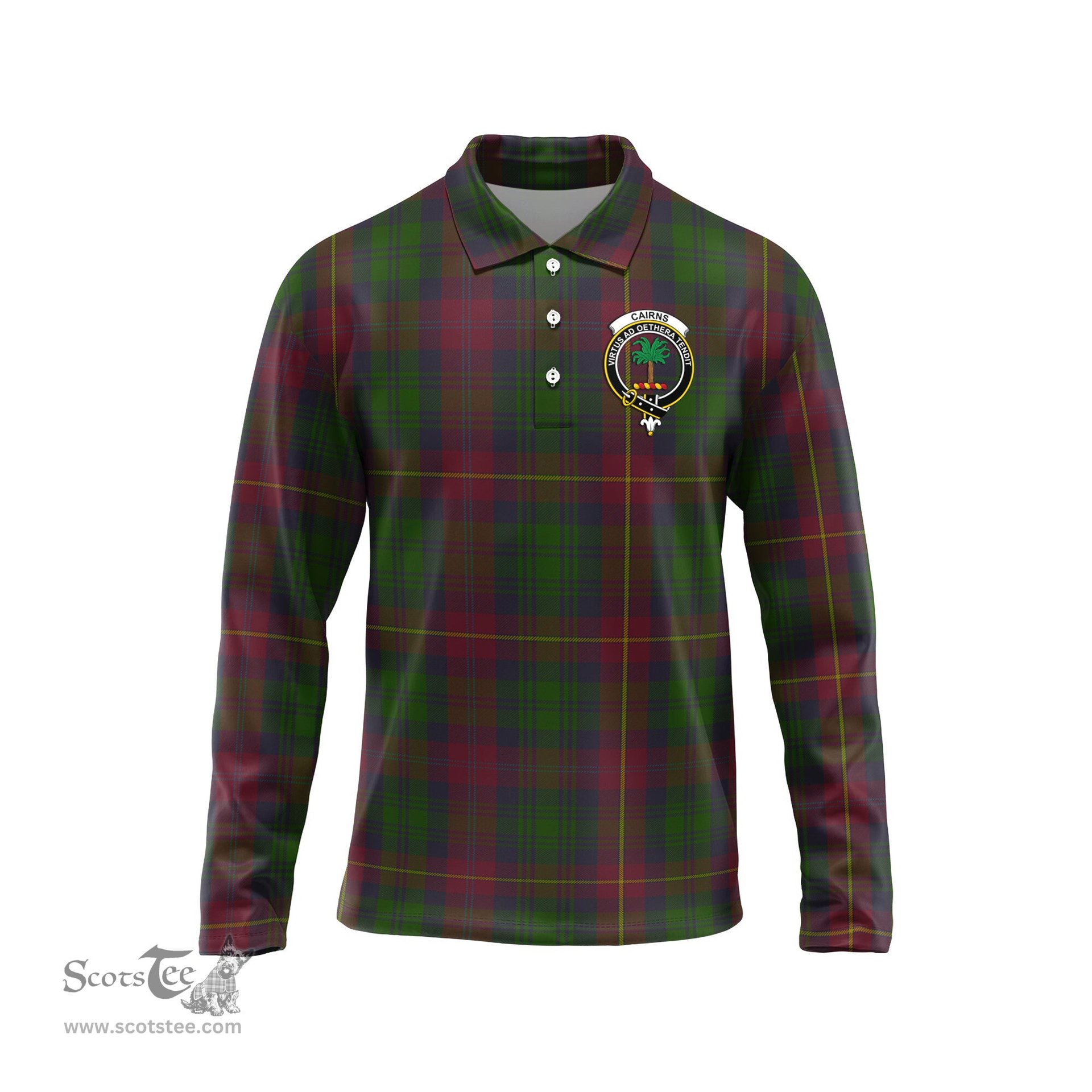 Scottish Cairns Clan Crest Tartan Polo Long Sleeve Plaid Polo Shirt