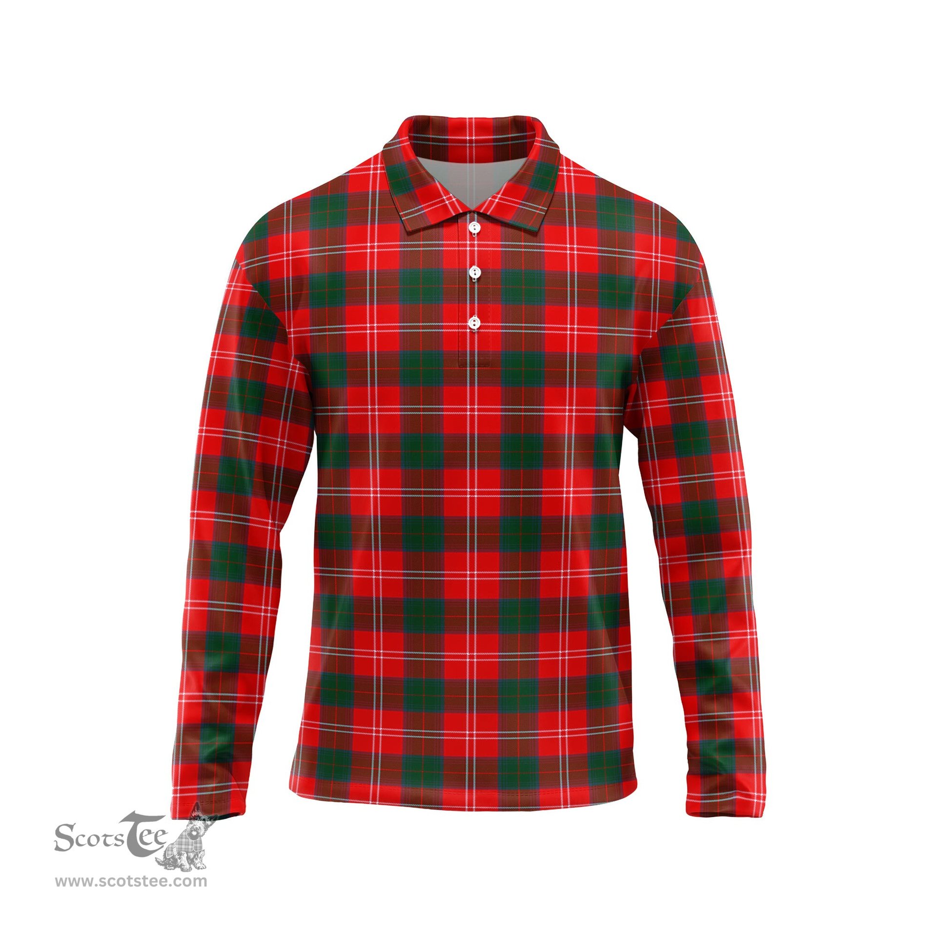 Scottish Chisholm Modern Tartan Long Sleeve Plaid Polo Shirt