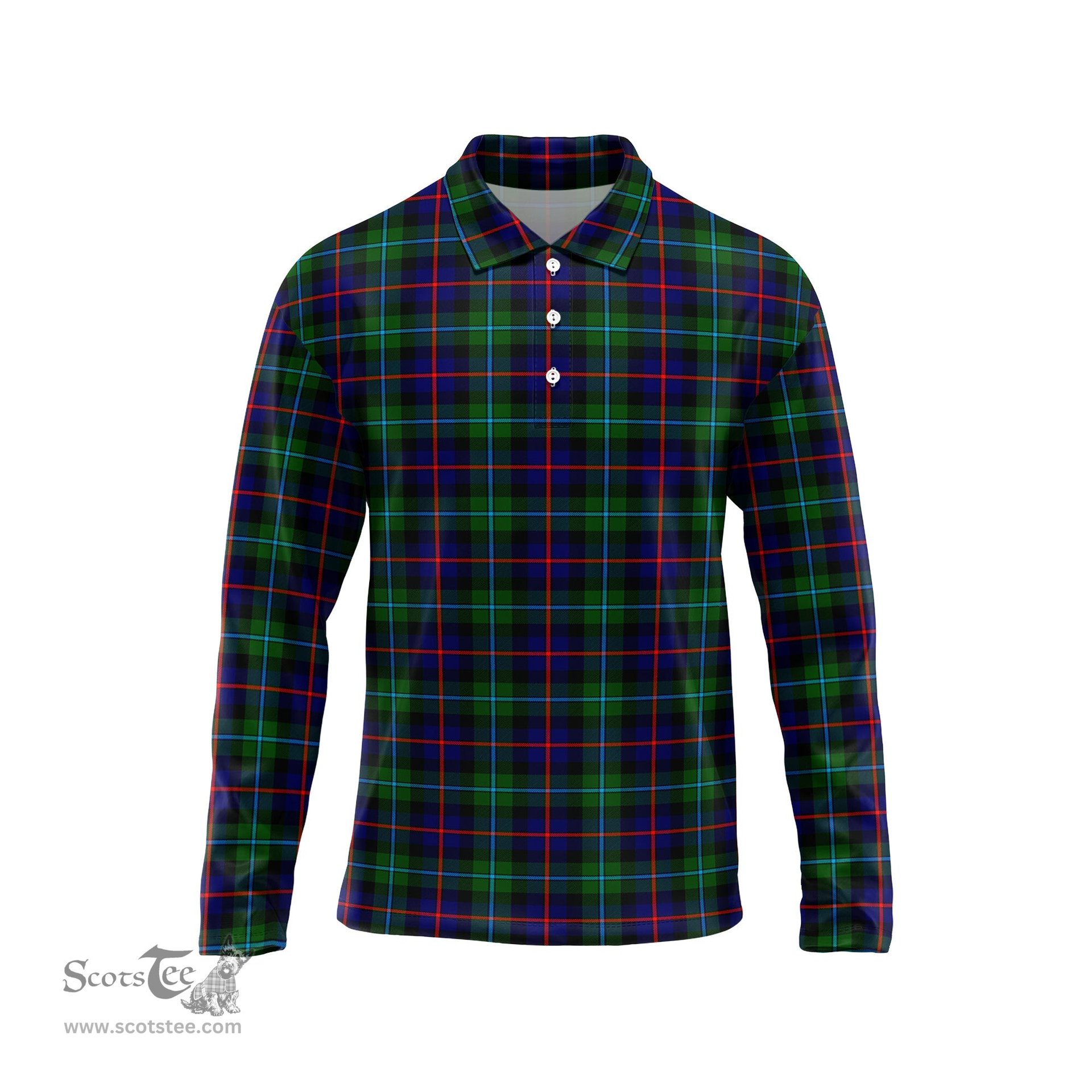 Scottish Campbell of Cawdor Modern Tartan Long Sleeve Plaid Polo Shirt