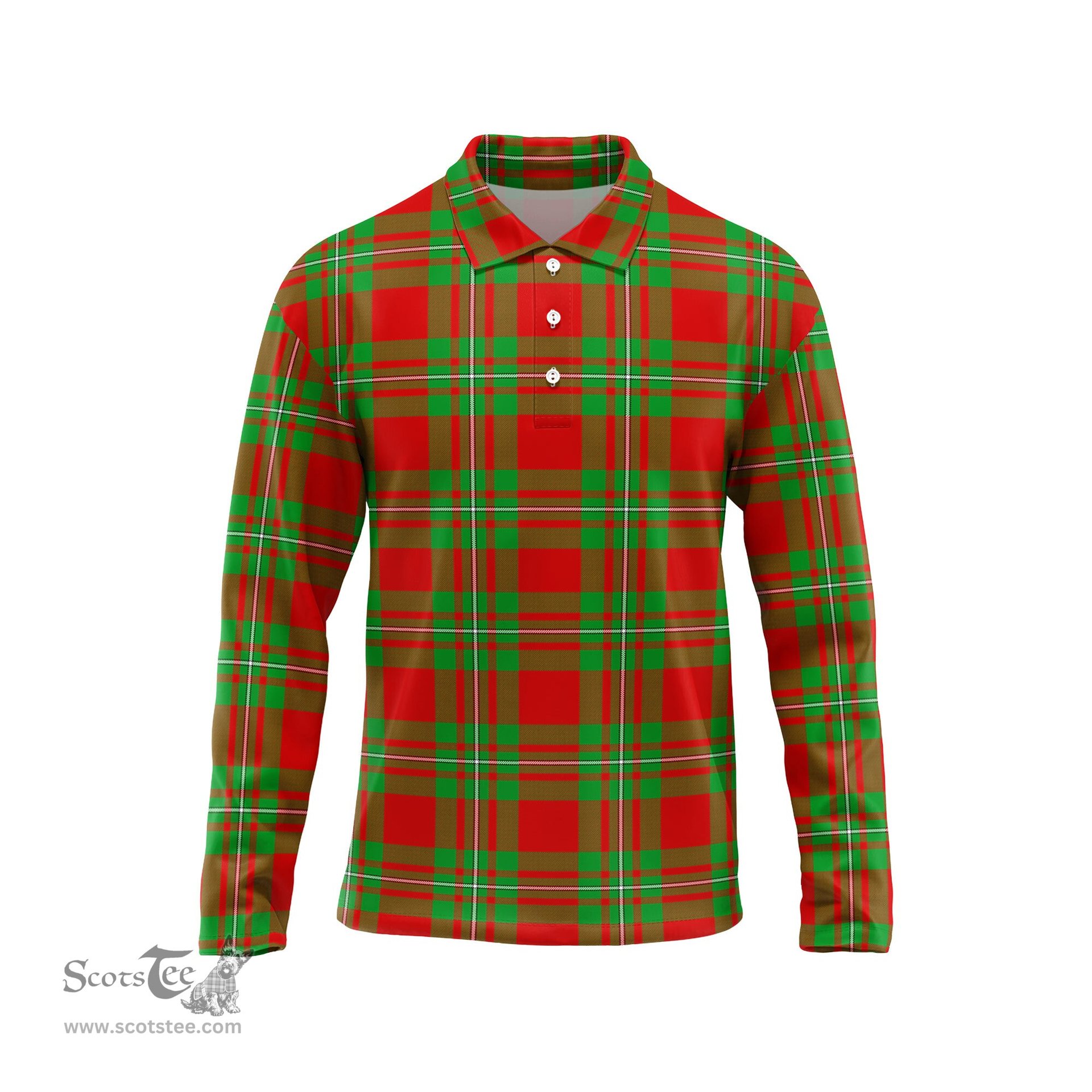 Scottish Callander Modern Tartan Long Sleeve Plaid Polo Shirt