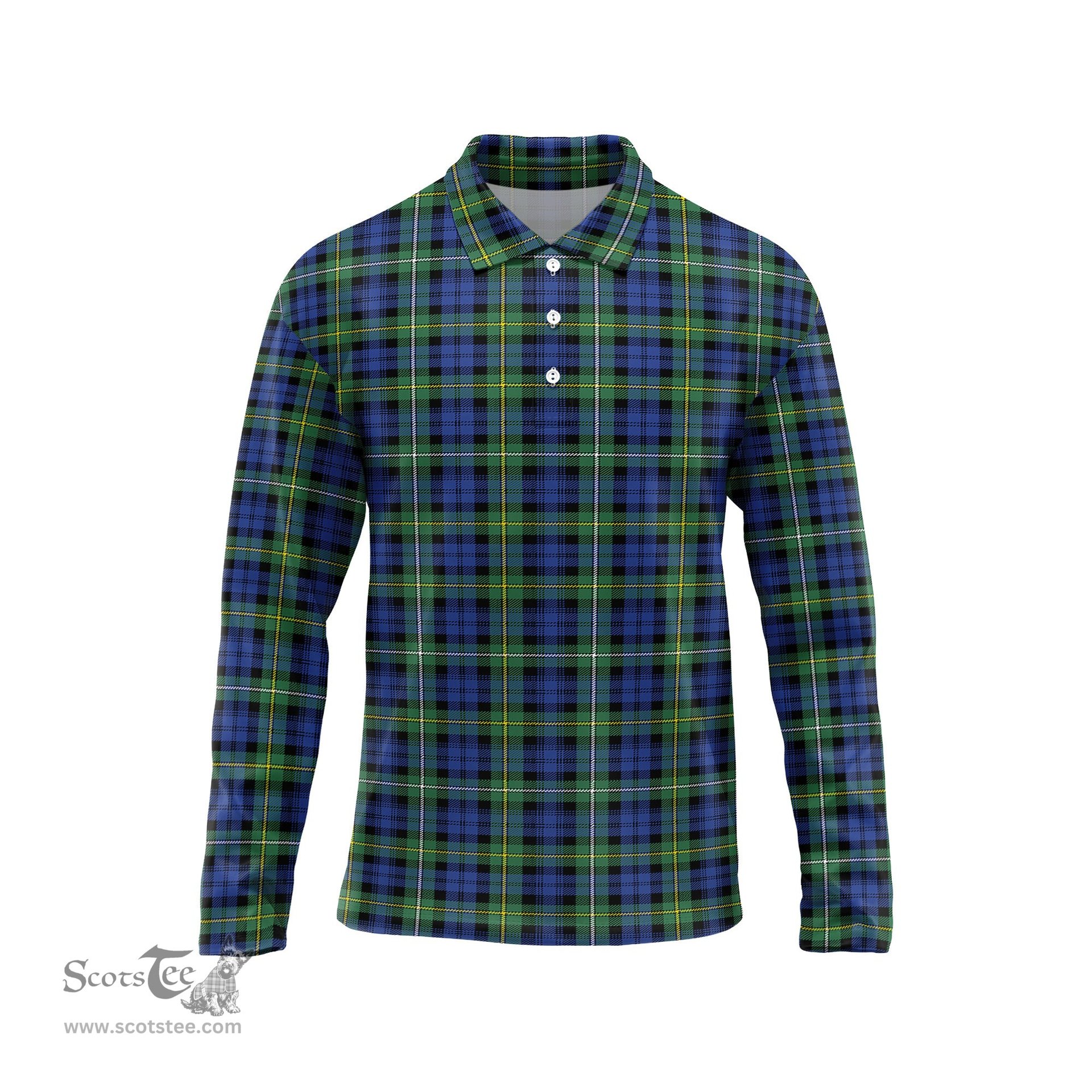 Scottish Campbell Argyll Ancient Tartan Long Sleeve Plaid Polo Shirt
