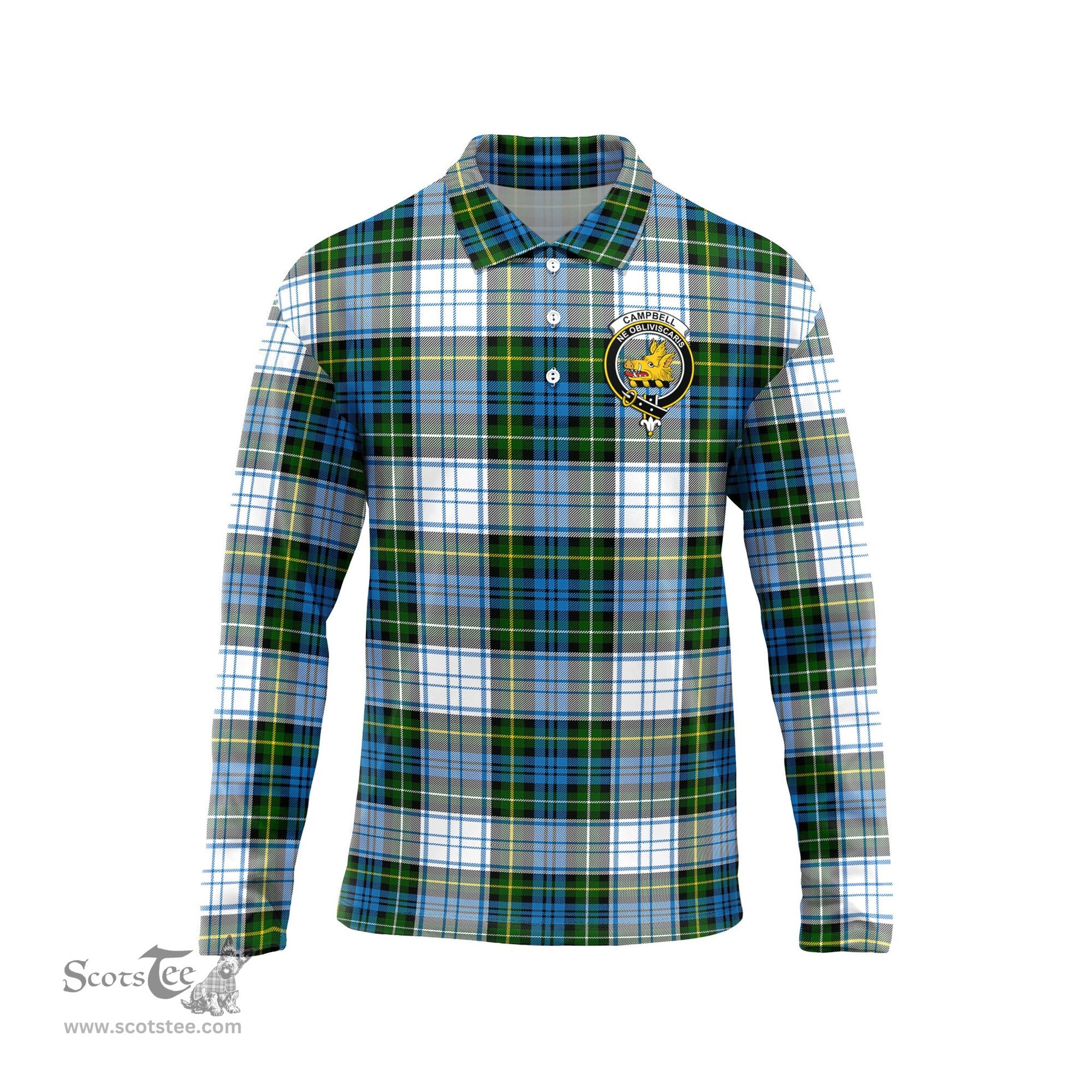 Scottish Campbell Dress Clan Crest Tartan Polo Long Sleeve Plaid Polo Shirt