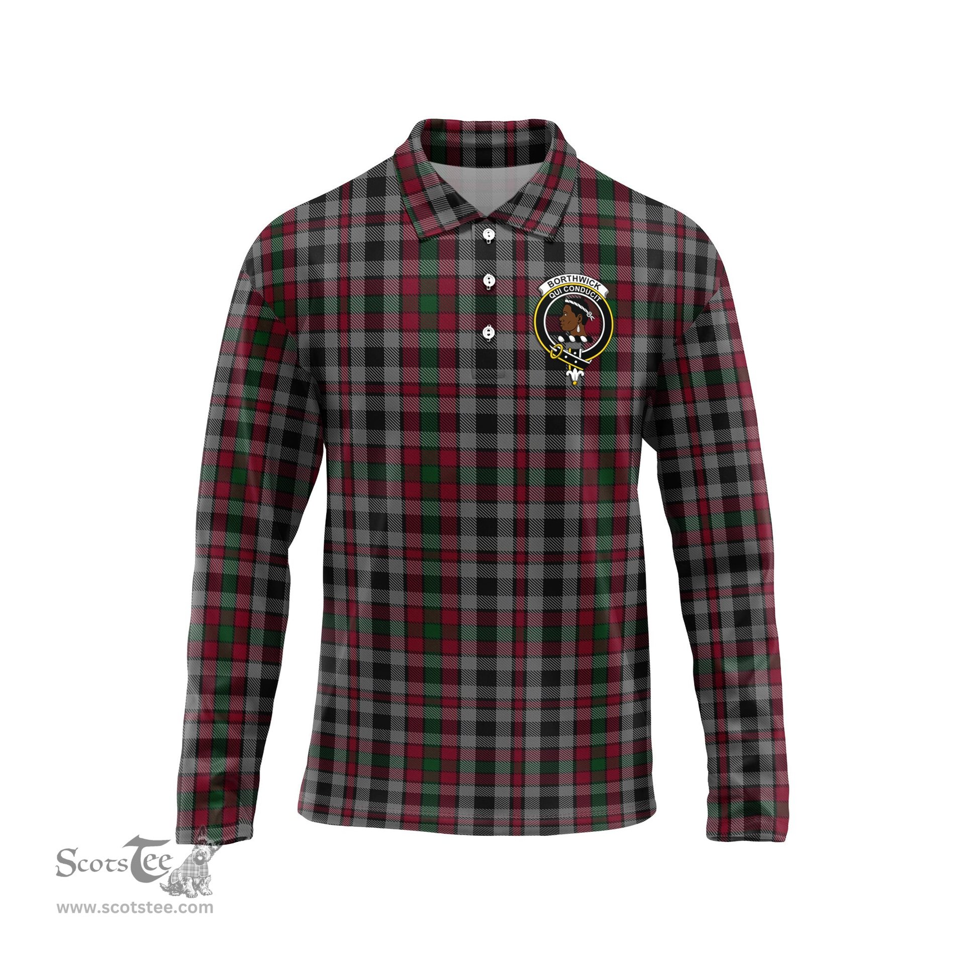 Scottish Borthwick Clan Crest Tartan Polo Long Sleeve Plaid Polo Shirt