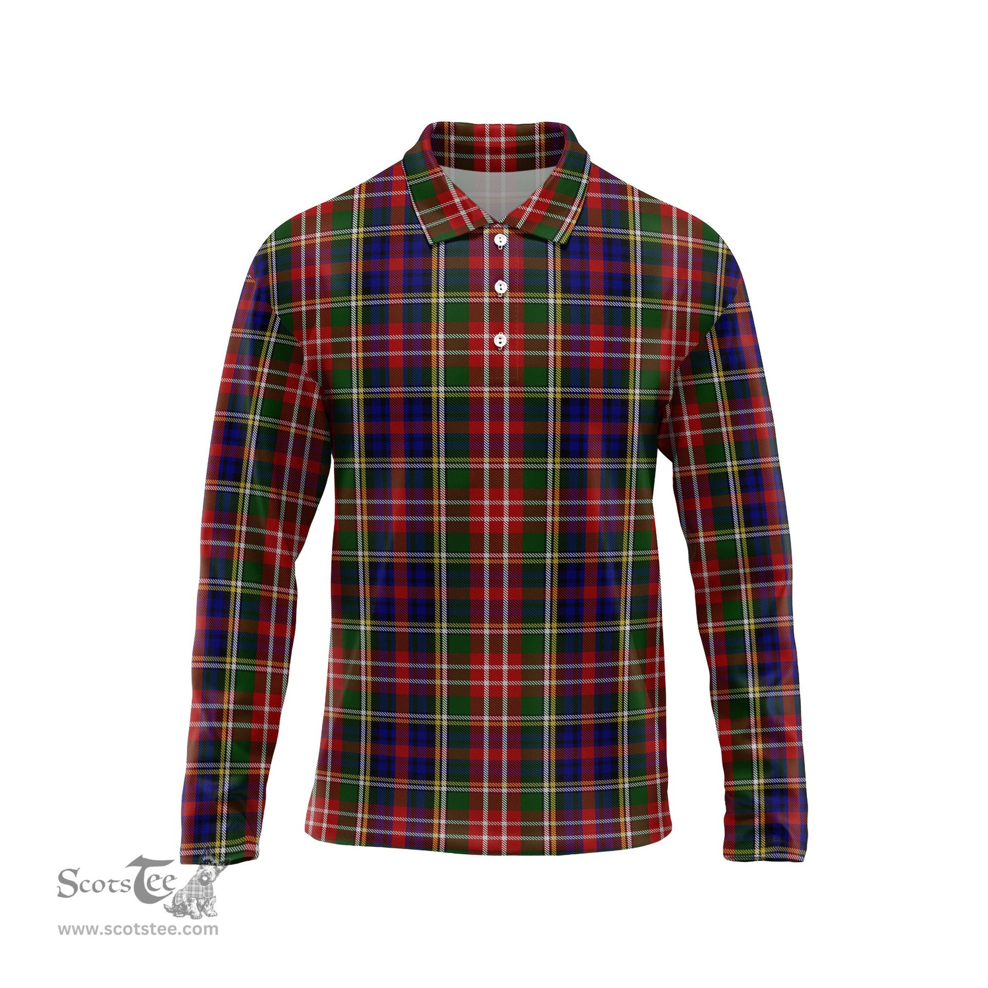 Scottish Christie Tartan Long Sleeve Plaid Polo Shirt