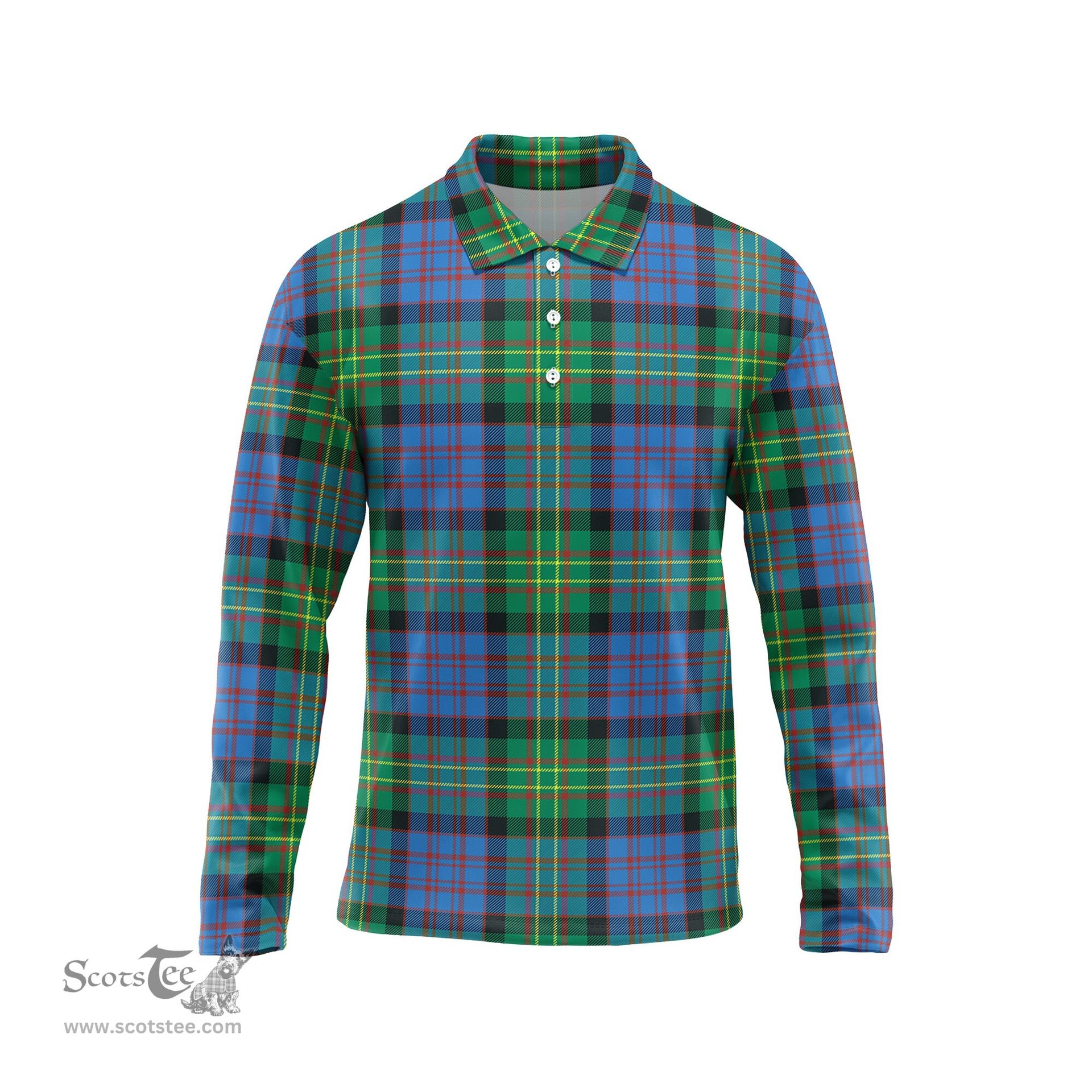 Scottish Bowie Ancient Tartan Long Sleeve Plaid Polo Shirt