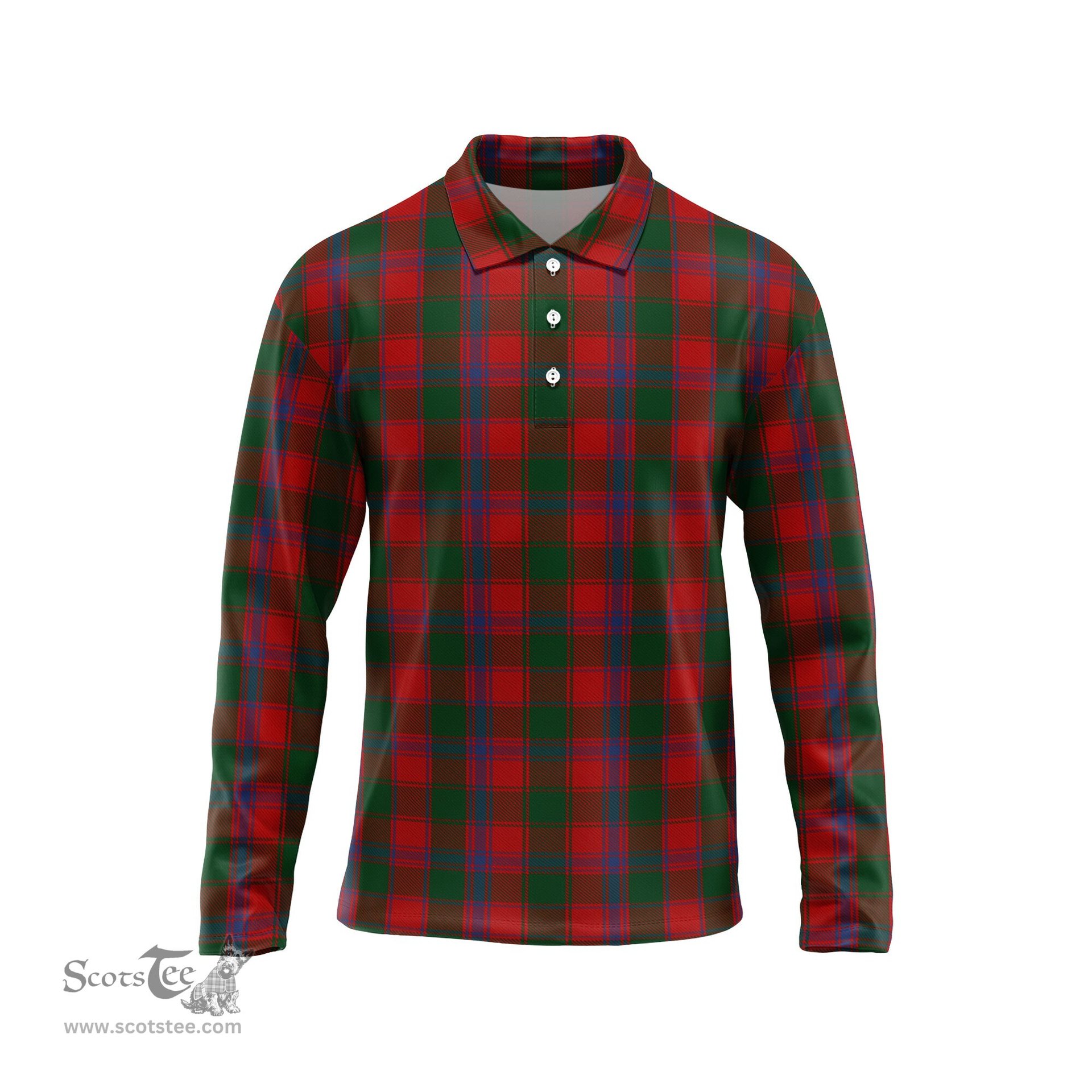 Scottish Bruce Old Tartan Long Sleeve Plaid Polo Shirt