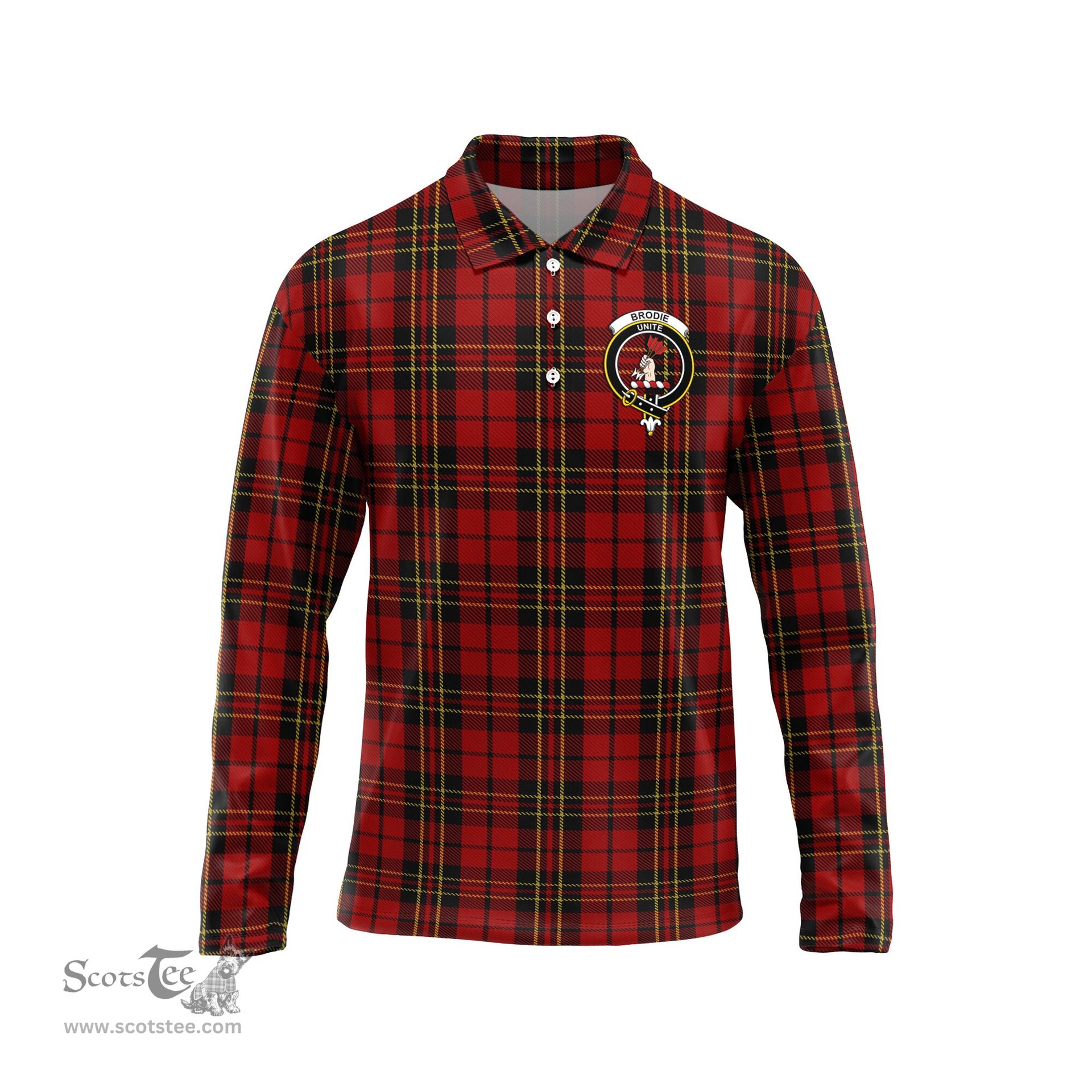 Scottish Brodie Clan Crest Tartan Polo Long Sleeve Plaid Polo Shirt