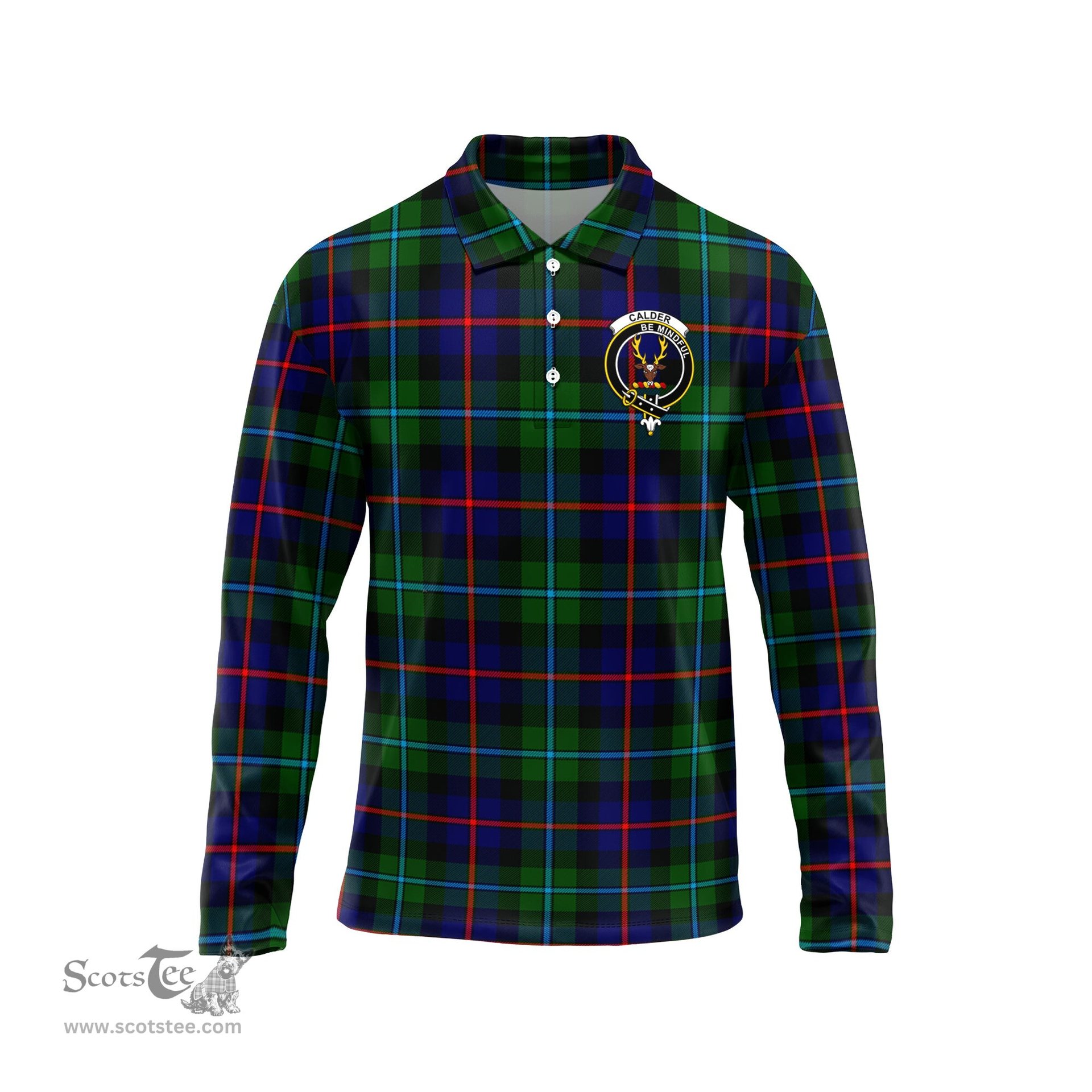 Scottish Calder Modern Clan Crest Tartan Polo Long Sleeve Plaid Polo Shirt
