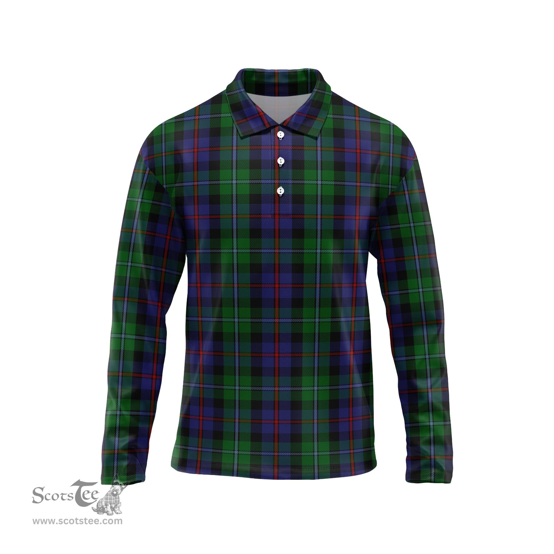 Scottish Campbell of Cawdor Tartan Long Sleeve Plaid Polo Shirt