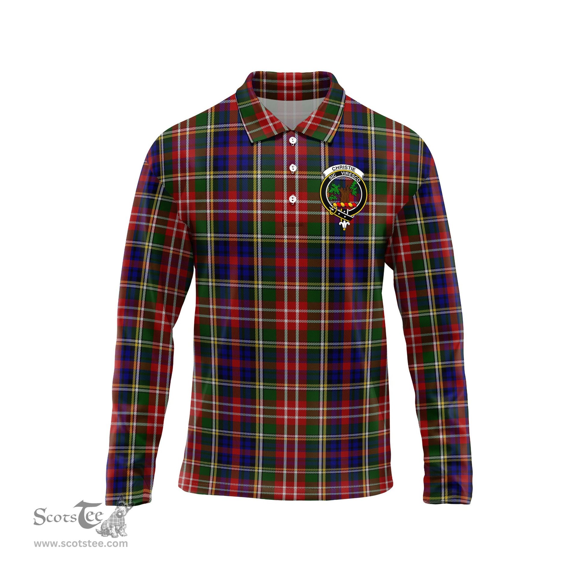 Scottish Christie Clan Crest Tartan Polo Long Sleeve Plaid Polo Shirt