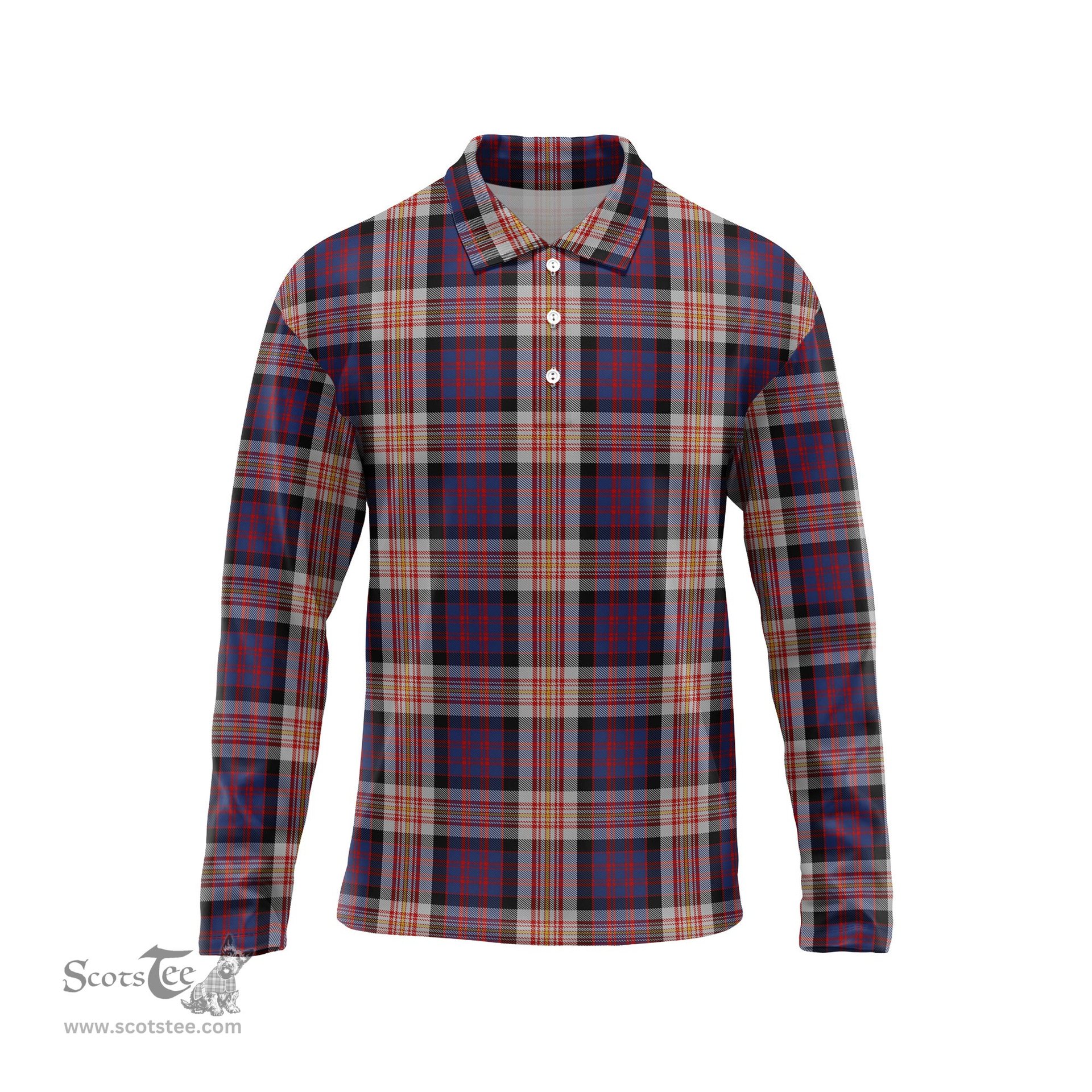 Scottish Carnegie Tartan Long Sleeve Plaid Polo Shirt