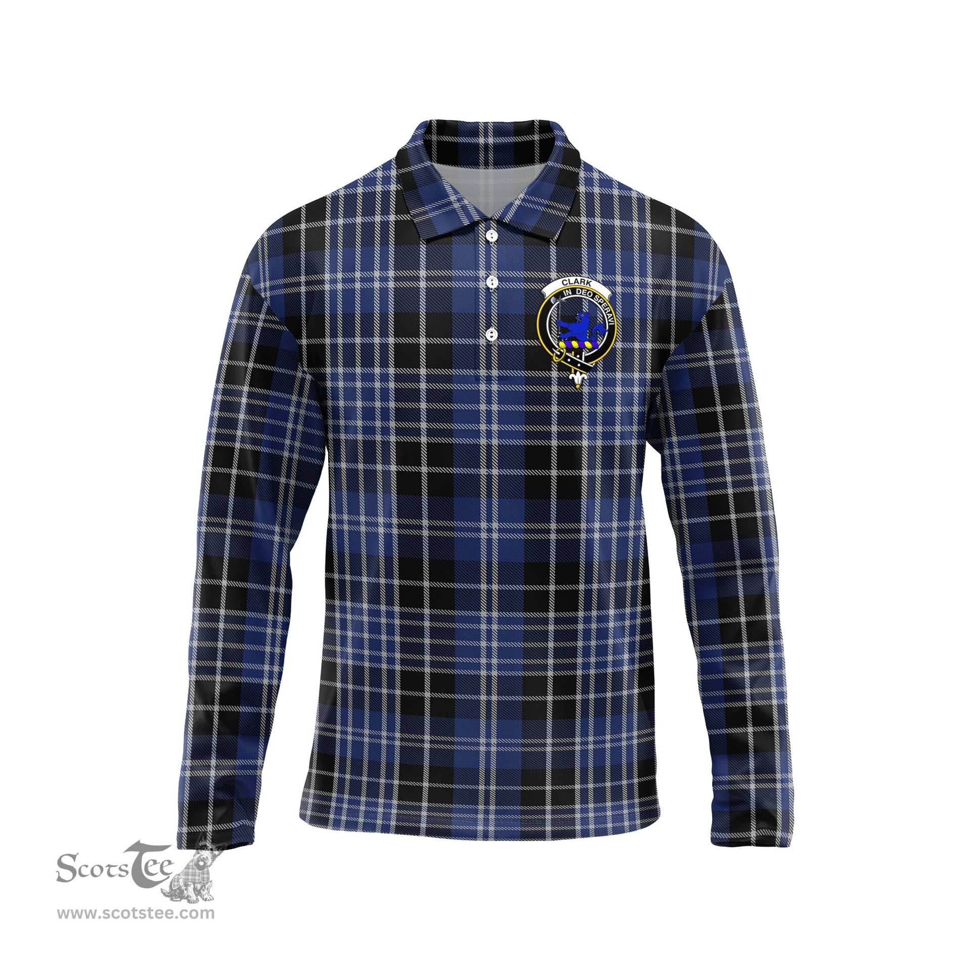 Scottish Clark (Lion) Clan Crest Tartan Polo Long Sleeve Plaid Polo Shirt