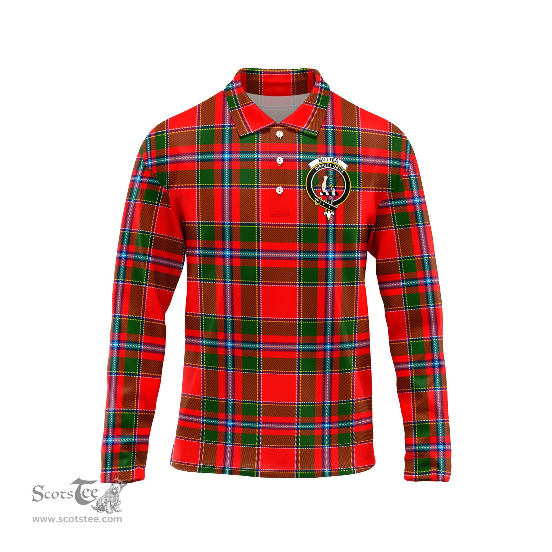 Scottish Butter Clan Crest Tartan Polo Long Sleeve Plaid Polo Shirt
