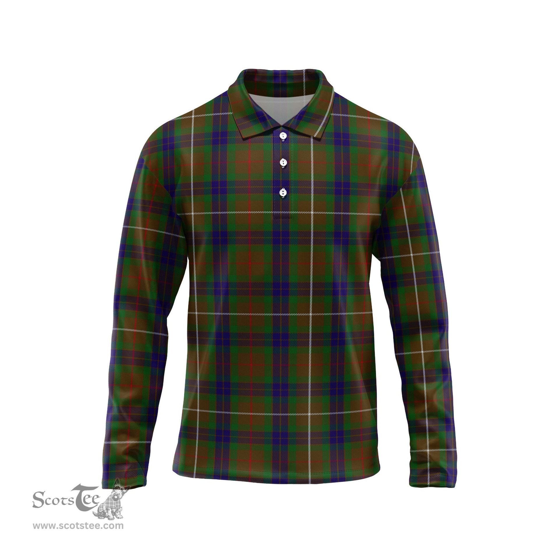 Scottish Fraser Hunting Tartan Long Sleeve Plaid Polo Shirt