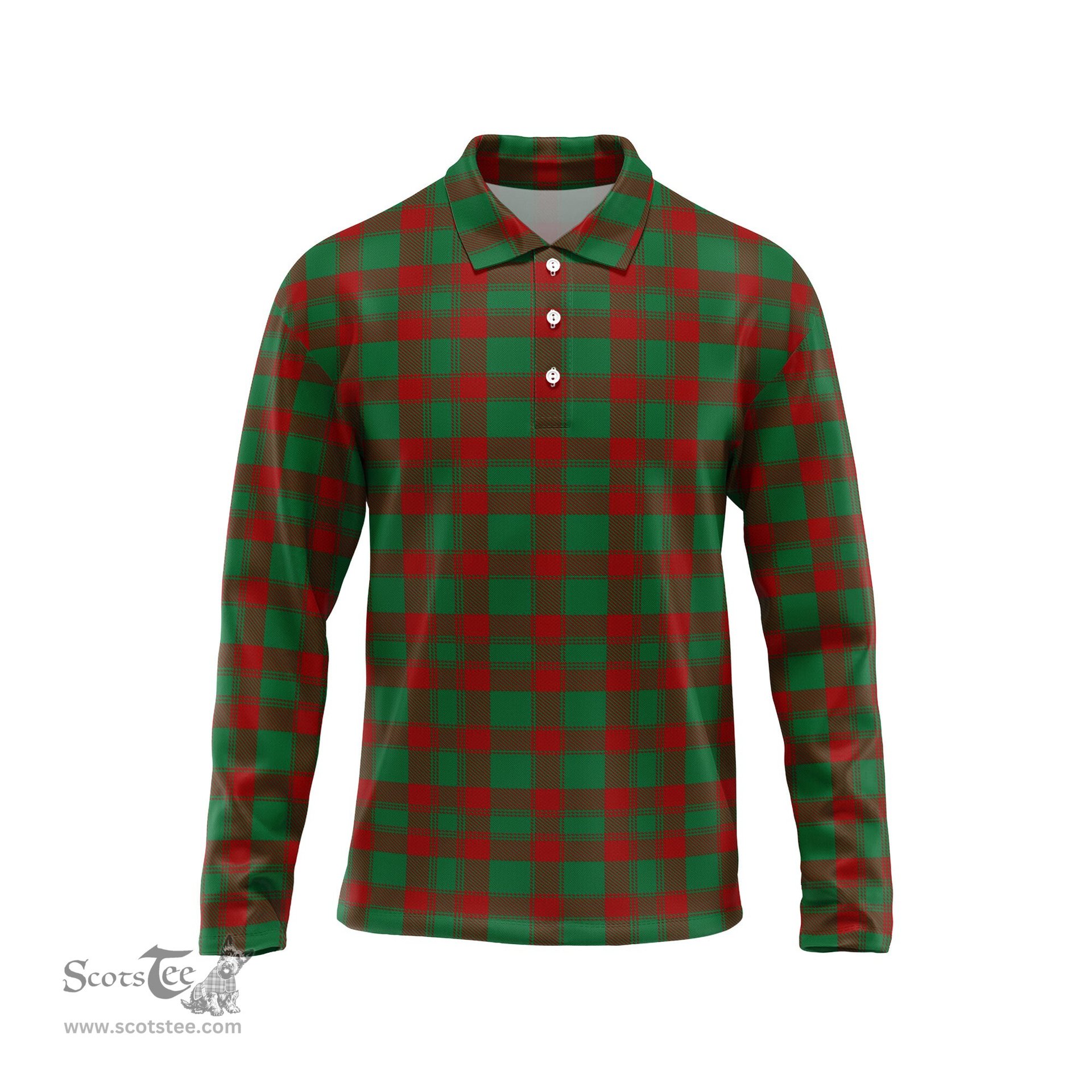 Scottish Donachie Tartan Long Sleeve Plaid Polo Shirt