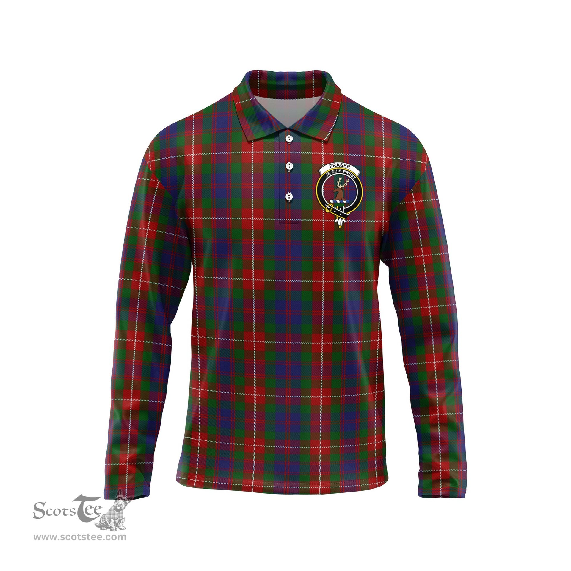Scottish Fraser of Lovat Clan Crest Tartan Polo Long Sleeve Plaid Polo Shirt