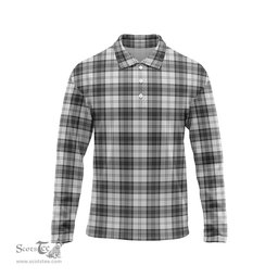 Scottish Douglas Grey Modern Tartan Long Sleeve Plaid Polo Shirt