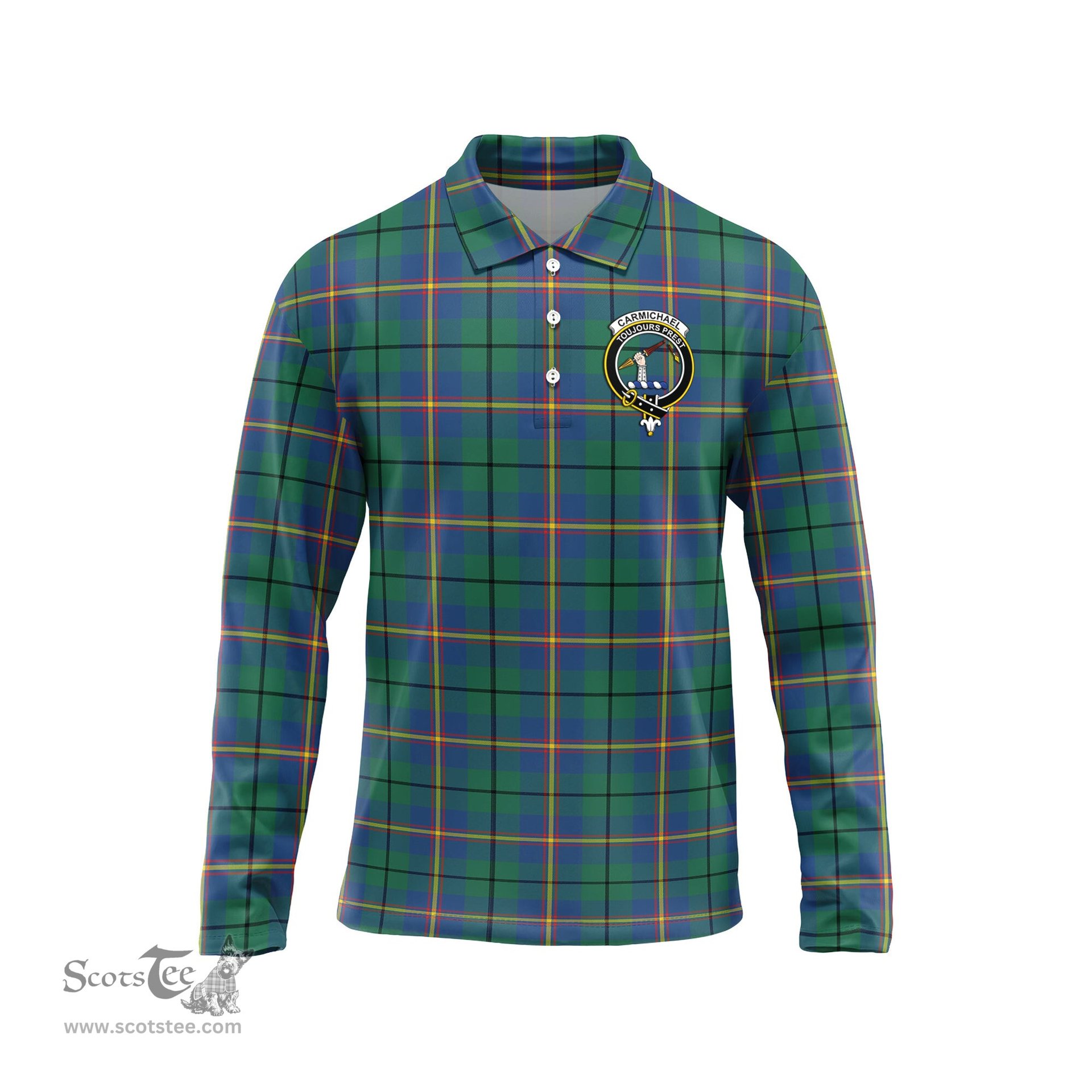 Scottish Carmichael Ancient Clan Crest Tartan Polo Long Sleeve Plaid Polo Shirt