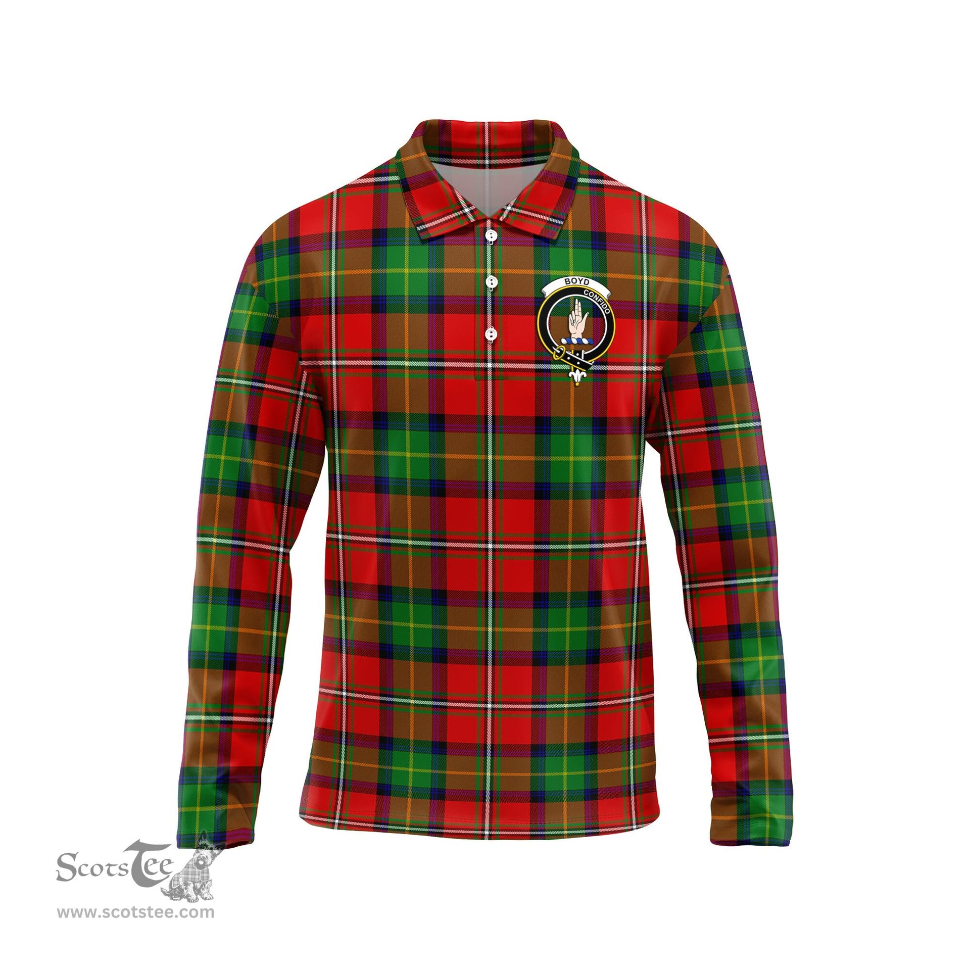 Scottish Boyd Modern Clan Crest Tartan Polo Long Sleeve Plaid Polo Shirt