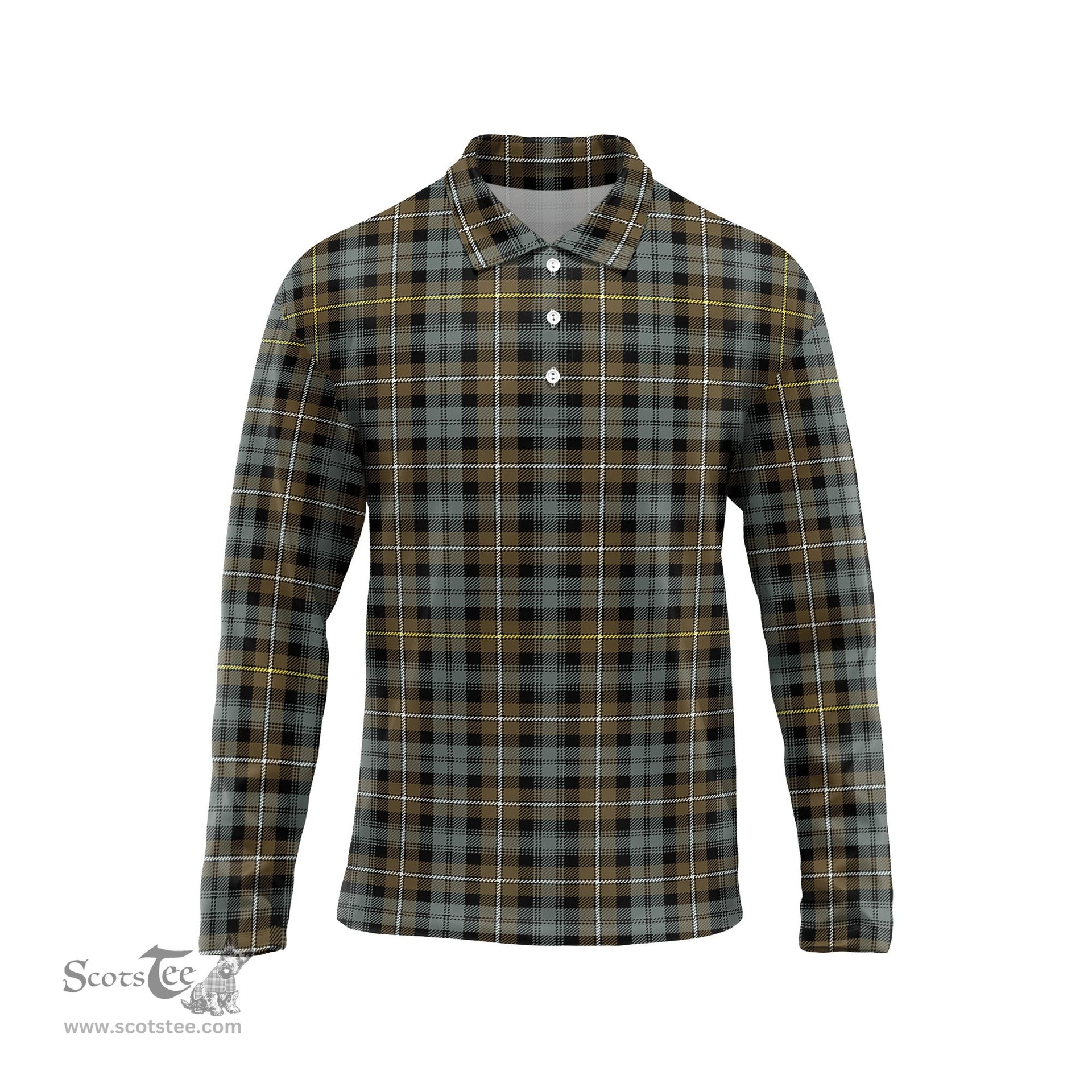 Scottish Campbell Argyll Weathered Tartan Long Sleeve Plaid Polo Shirt