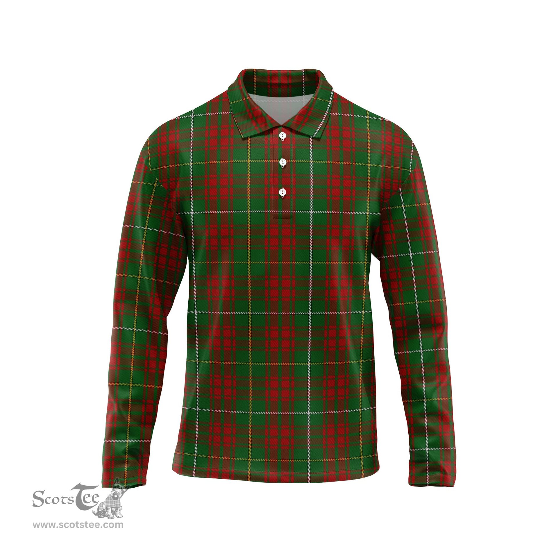 Scottish Bruce Hunting Tartan Long Sleeve Plaid Polo Shirt