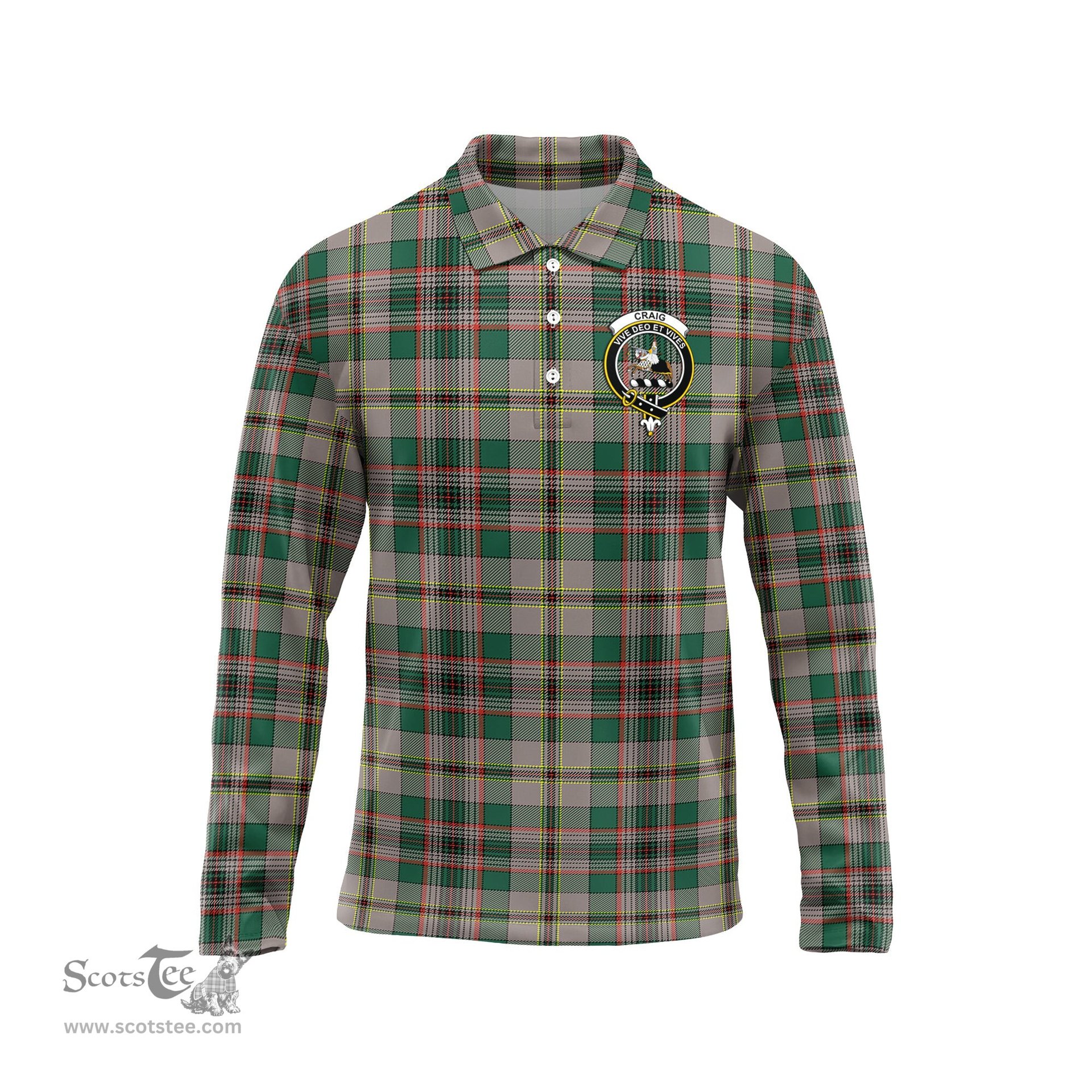 Scottish Craig Ancient Clan Crest Tartan Polo Long Sleeve Plaid Polo Shirt