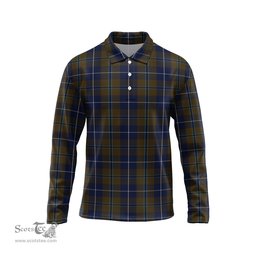 Scottish Douglas Brown Tartan Long Sleeve Plaid Polo Shirt
